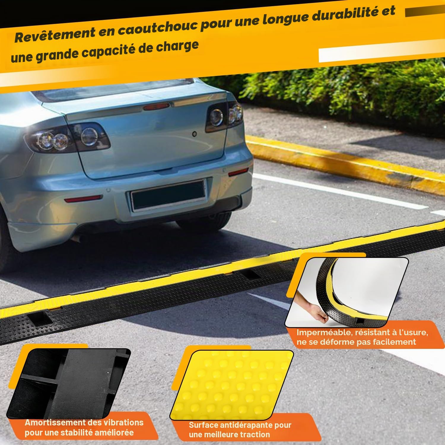 Lot de 3 passages de câbles à 2 canaux - 101 x 25 x 5 cm - Pont de câble en caoutchouc - Design modulaire - Pont de câbles - Protection contre les dépassements pour les câbles - Tapis de