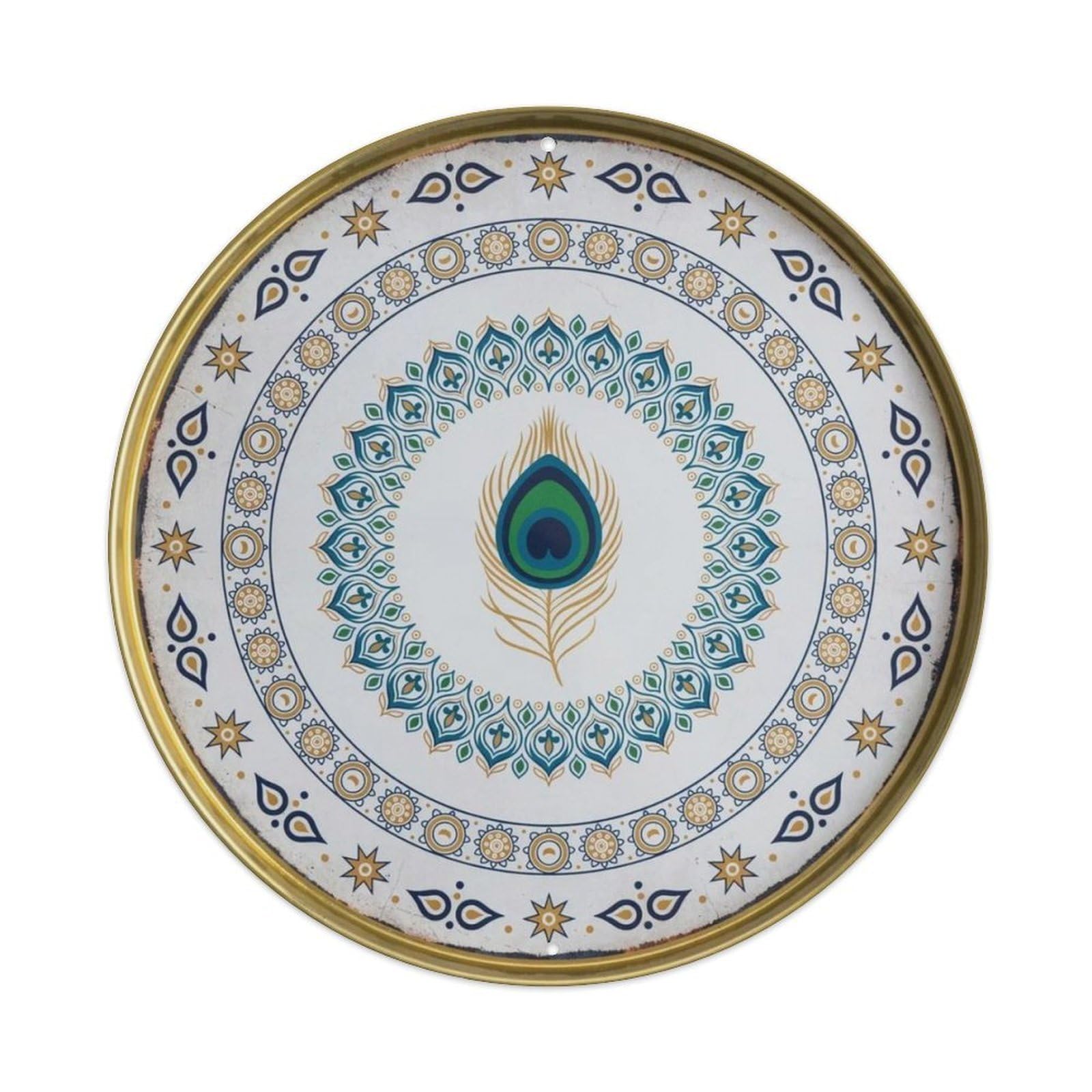 Peacock Feather Mandala Boho Round Metal Tin Sign Plaque