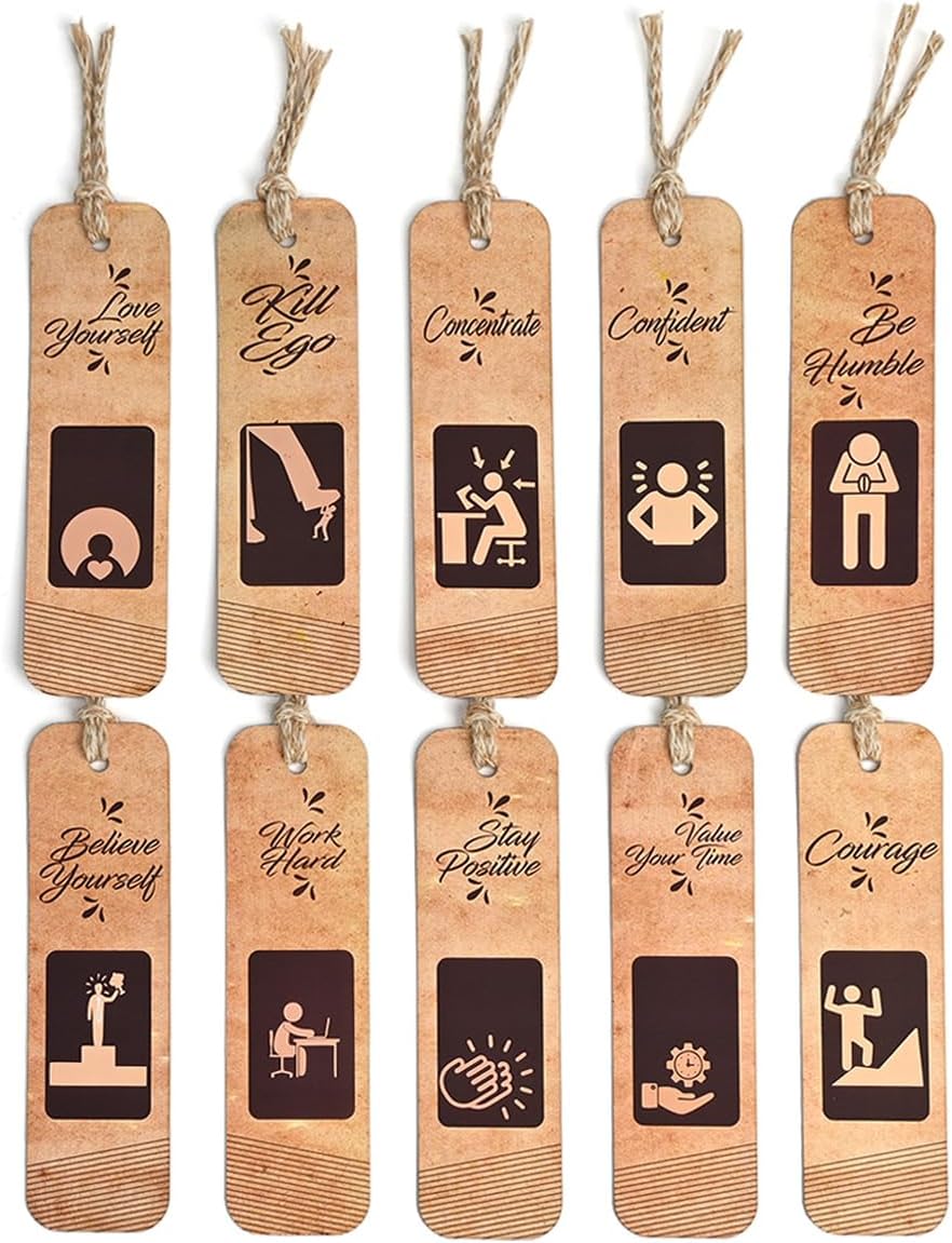 GKD Bookmarks Set of 10 Motivational Quote Bookmarks Aesthetic with Hard Paperback Book Marker Handmade Tassel dori Book Accessories Unique Gifts for Book Lovers (ecofriendly 10pc)