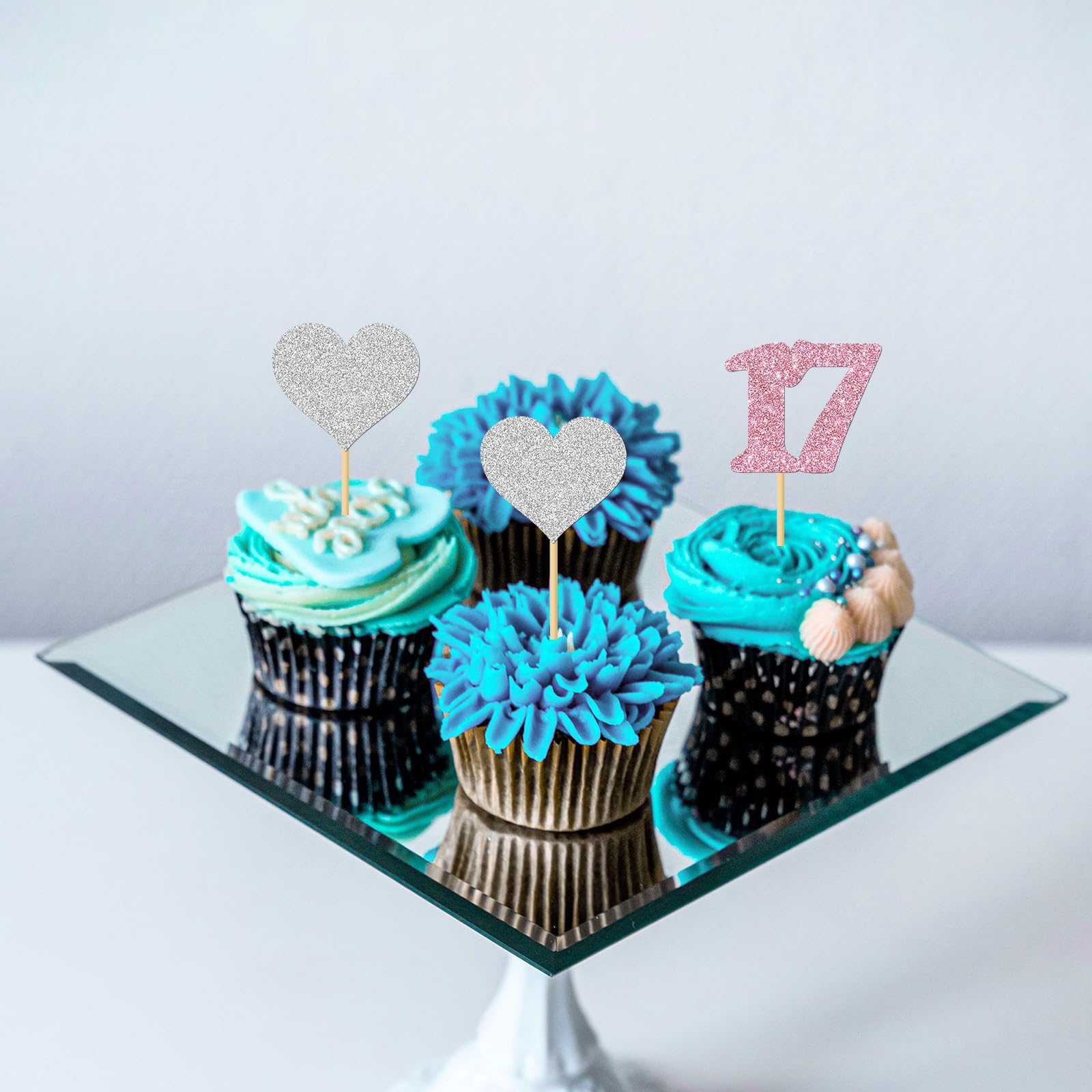 17. Geburtstag Kuchendekoration „Cheers To 17 Years“ – Silber & Rosa Glitzer Für Mädchen-Party