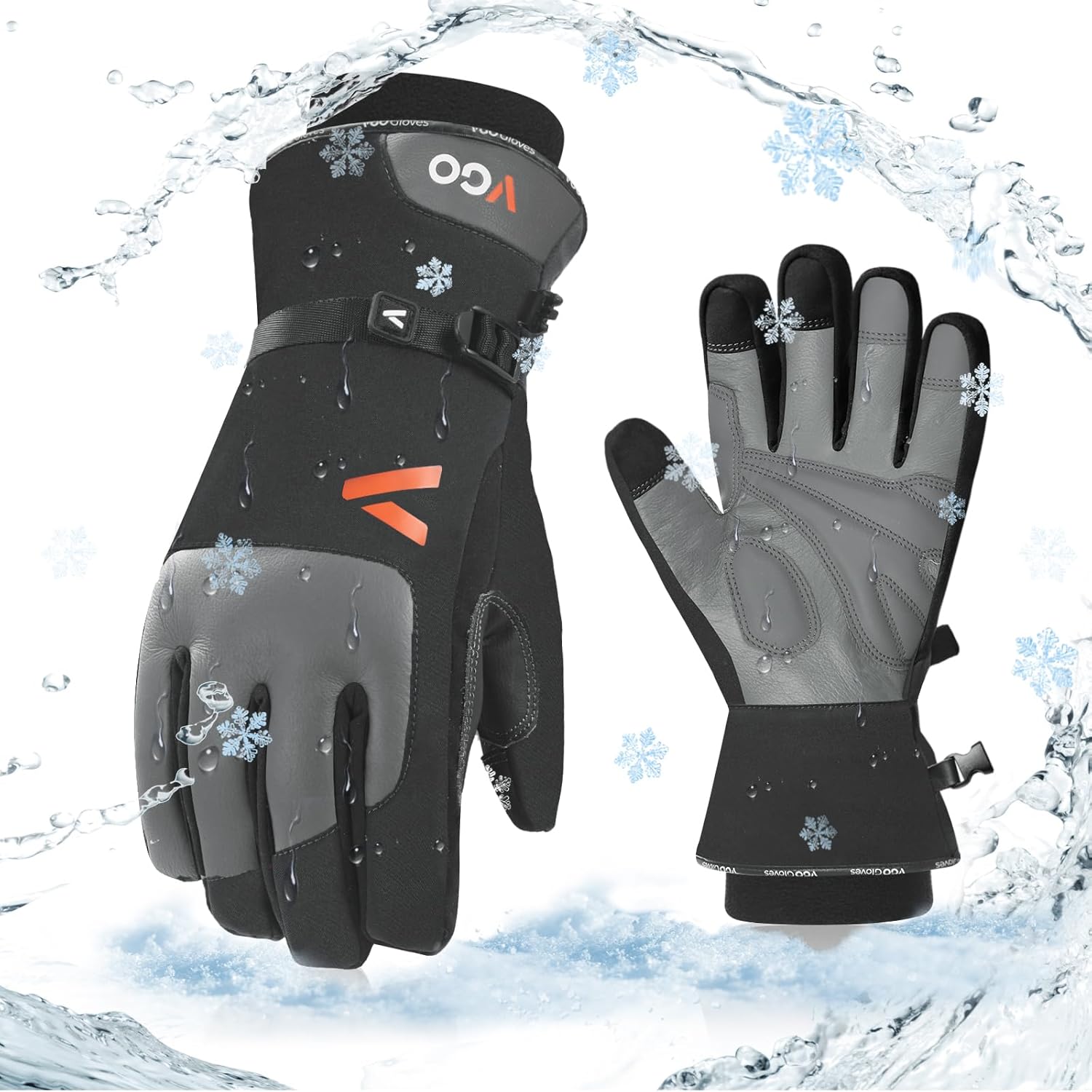 Vgo… -20℃/-4°F Waterproof Winter Work Gloves Cold Weather Waterproof Work Gloves Waterproof Insulated Gloves Cow Leather Gloves(1 Pair,XL,Black,CA7759FLWP)