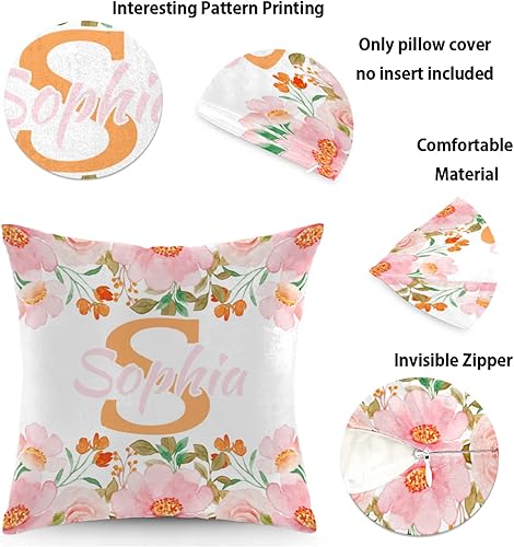 Miniatura 2 de Funda de almohada con nombre, funda de almohada personalizada con flores, funda de almohada cuadrada, regalos de cumpleaños para mamá, sofá, cama de