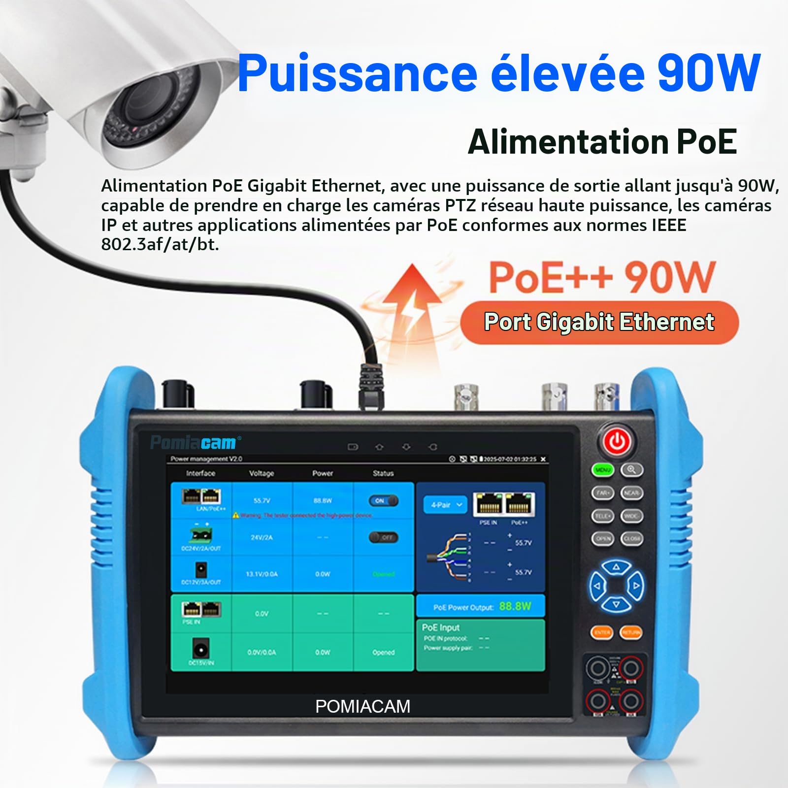 Outil de test de caméra IP IPC-9800MOVTADHS Plus Testeur de caméra IP analogique multifonctionnel Moniteur à écran tactile IPS de 7'' 8MP SDI TVI AHD CVI TDR OPM VFL POE Testeur de vidéosurveillance