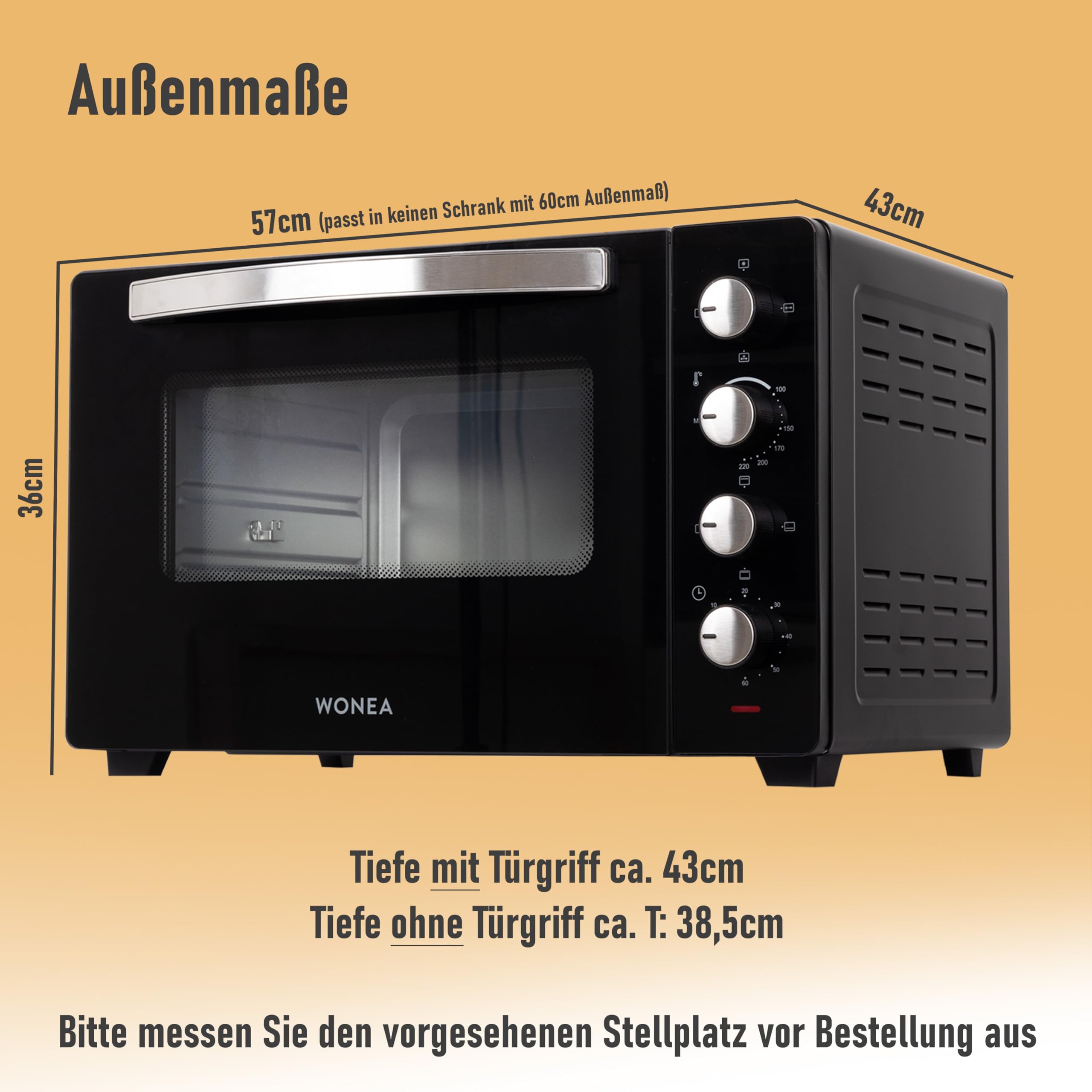 Minibackofen 45 Liter mit Glasfront und 2.000 Watt | Mini Backofen mit Umluft, Drehspieß und Krümelblech | Ober-/Unterhitze | Konvektion | 60 min Timer | Neues luft-isolierten Gehäuse, Mini-Ofen