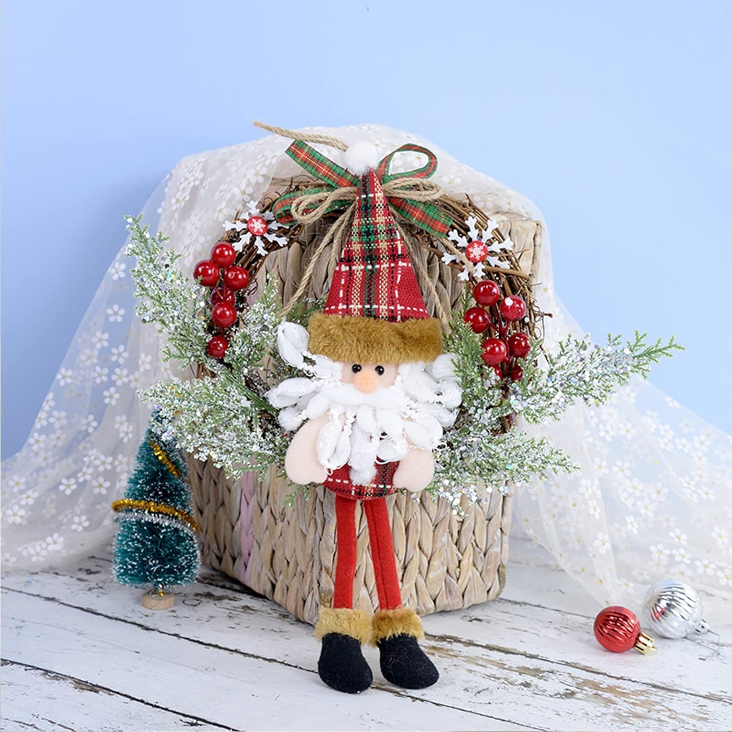 ハンドメイド クリスマス リース 玄関リース サンタクロース リボン 