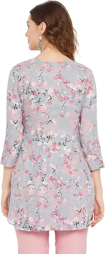 Tissu Women's Rayon Grey & Pink Floral Printed Kurti