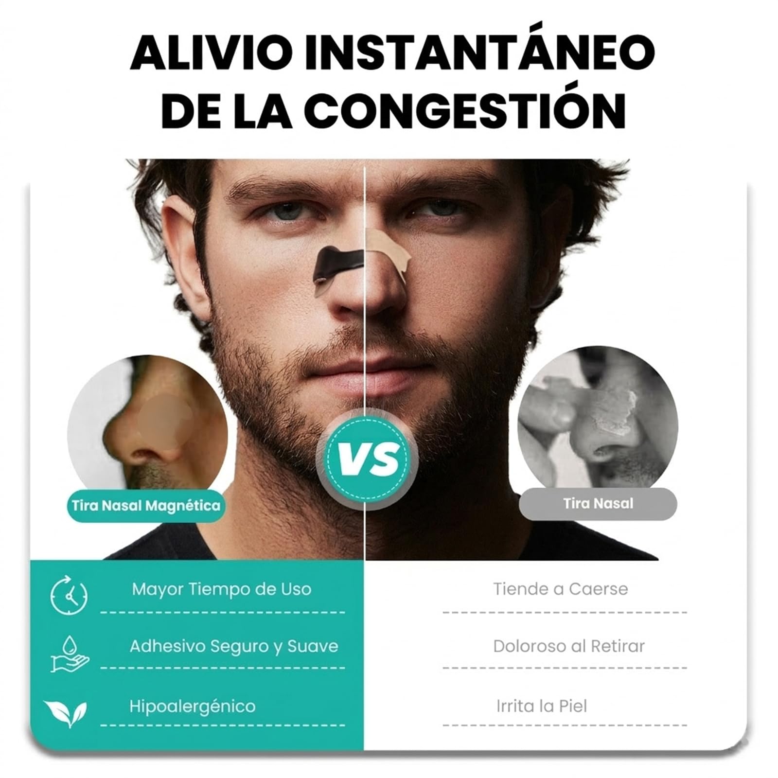 Nozibye Tiras Nasales Magnéticas (Pack de 30 Días, Negro) - Tiras para Respirar Pack de Ahorro