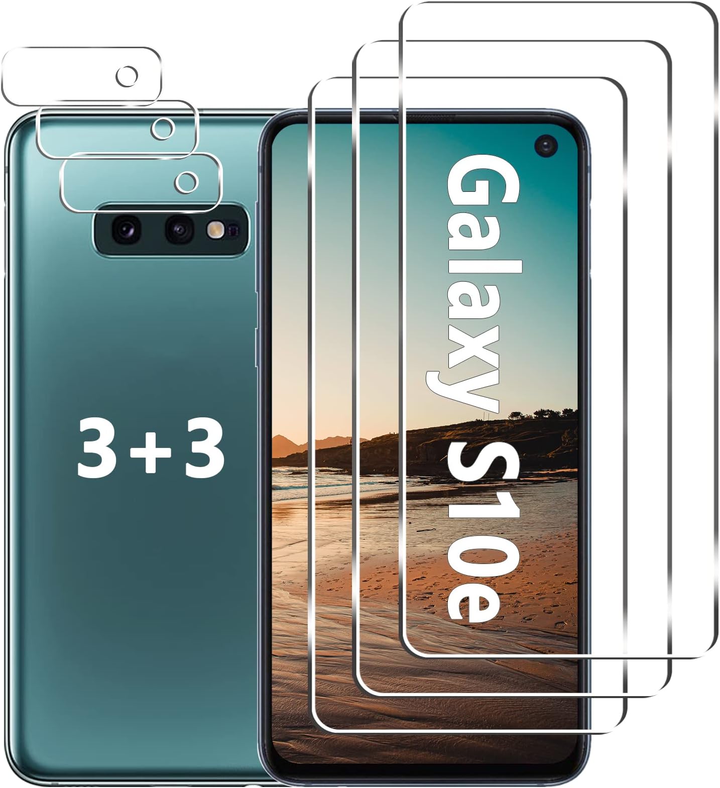 [3+3 Pack] Galaxy S10e Screen Protector + Camera Lens Protector, HD Tempered Glass Film, 9H Hardness, Scratch Resistant, Easy Installation, Bubble Free, Screen Protector for Samsung Galaxy S10e