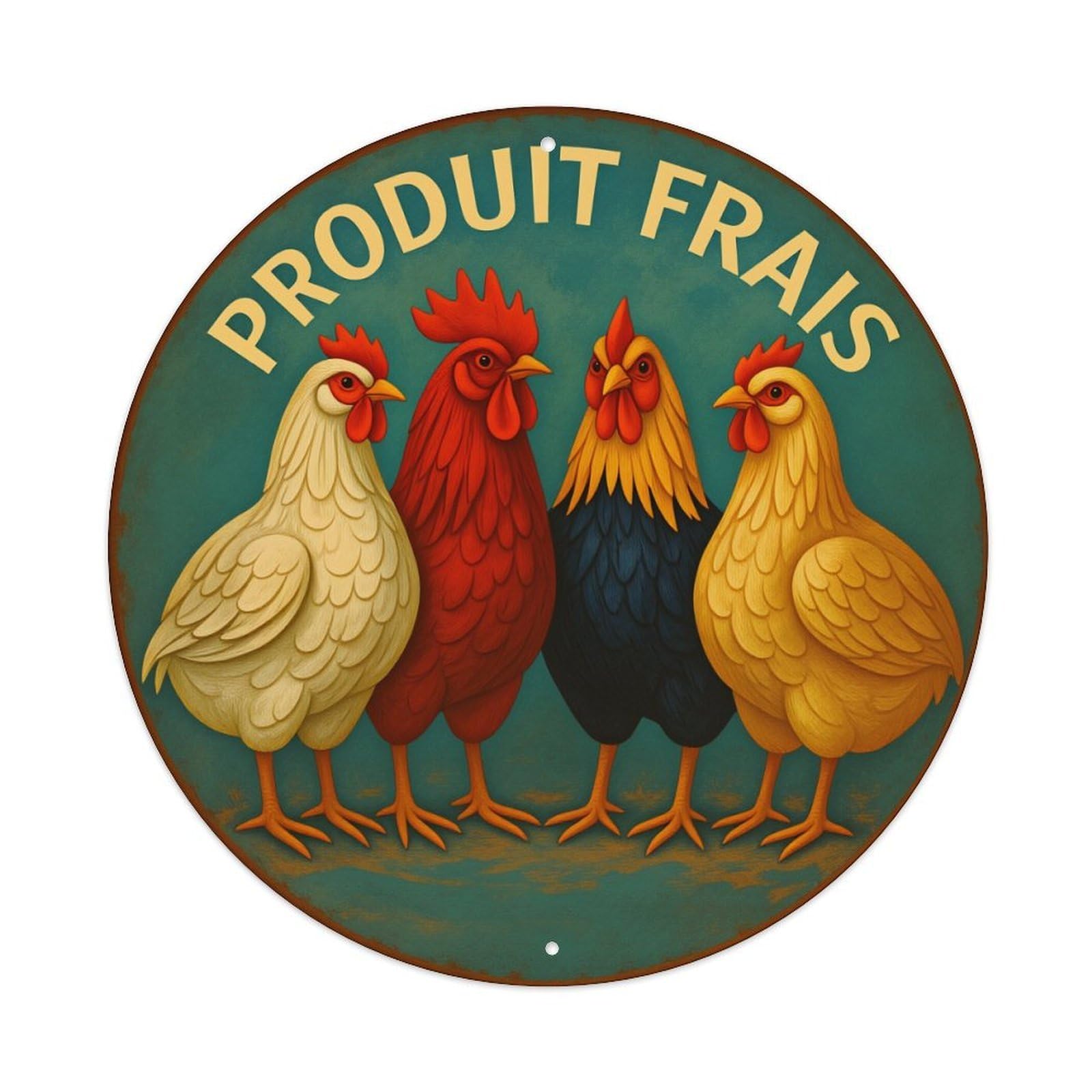 Chicken Rooster Hen Farm Fresh Round Tin Sign Vintage Metal Poster Retro Bar, Home, Man Cave, Kitchen, Laundry Room Wall Art Decor Gift 8x8Inch