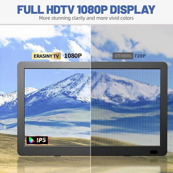 14 inch Portable TV with Upgraded Antenna ATSC Tuner, LCD Monitor 1080P, HDMI/USB/AV in, Small Portable TV for Camping, Car, RV, Home, Remote Control