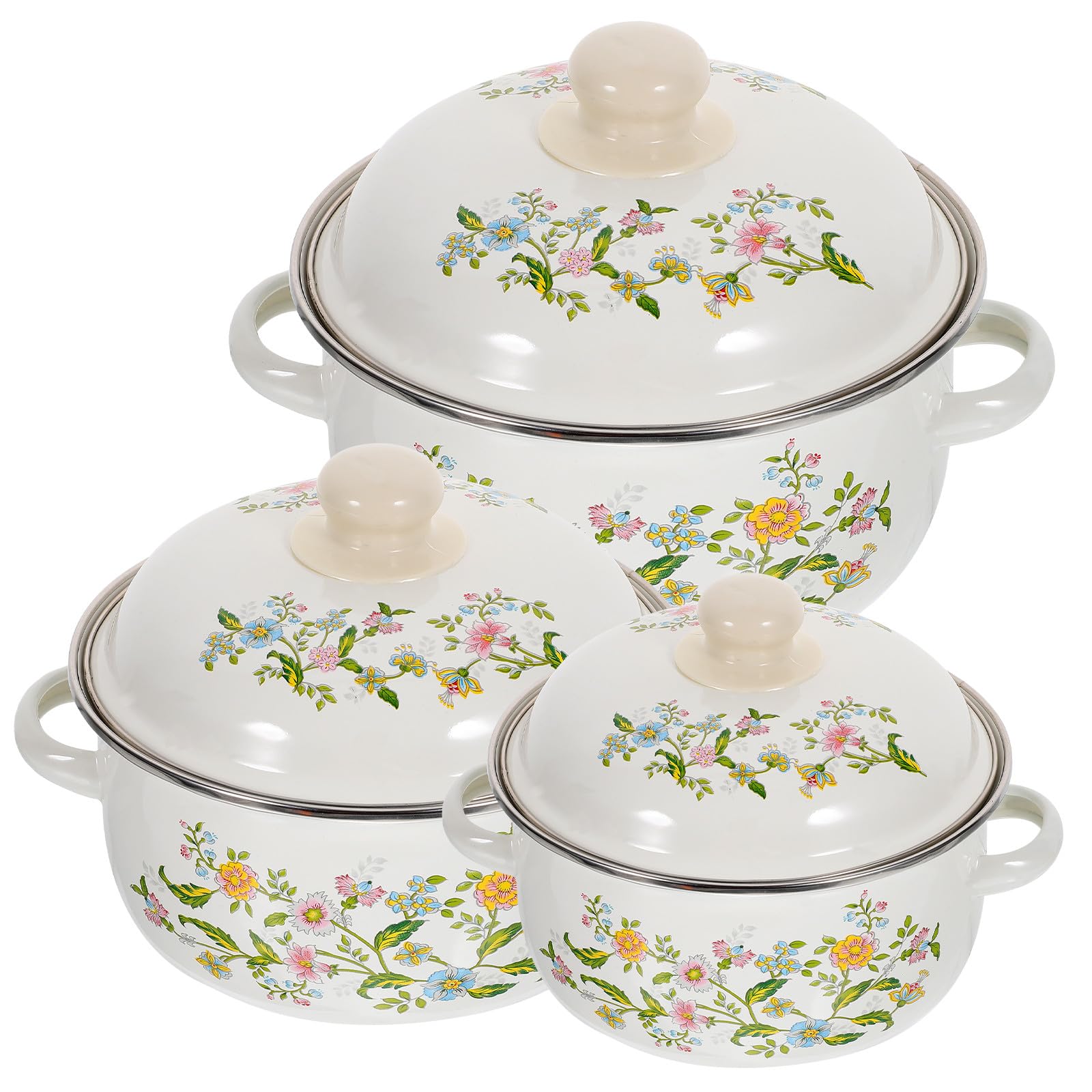 OUNONA Lot de 3 Casseroles Émaillées Couvercle Fond Plat pour Purées Bébé et Soupes Ustensiles Cuisine Pratiques et Légers