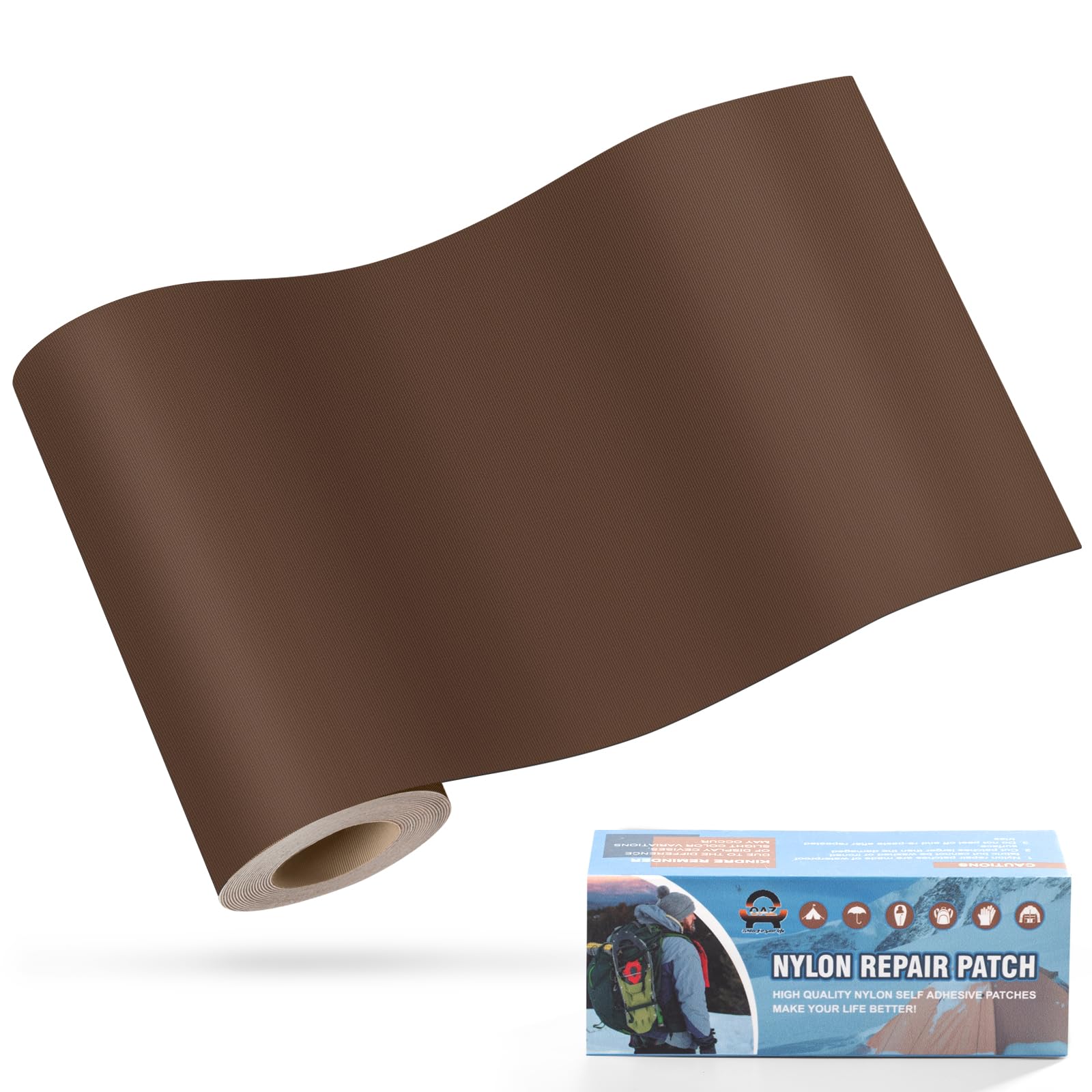 OAZ 10x160 cm Nylon Repair Patches Nylon Fabric Patch Self-Adhesive Tent Repair Patch Kit Waterproof Lightweight Nylon Repair Tape for Clothing Down Jacket Sleeping Bag Brown — image 1