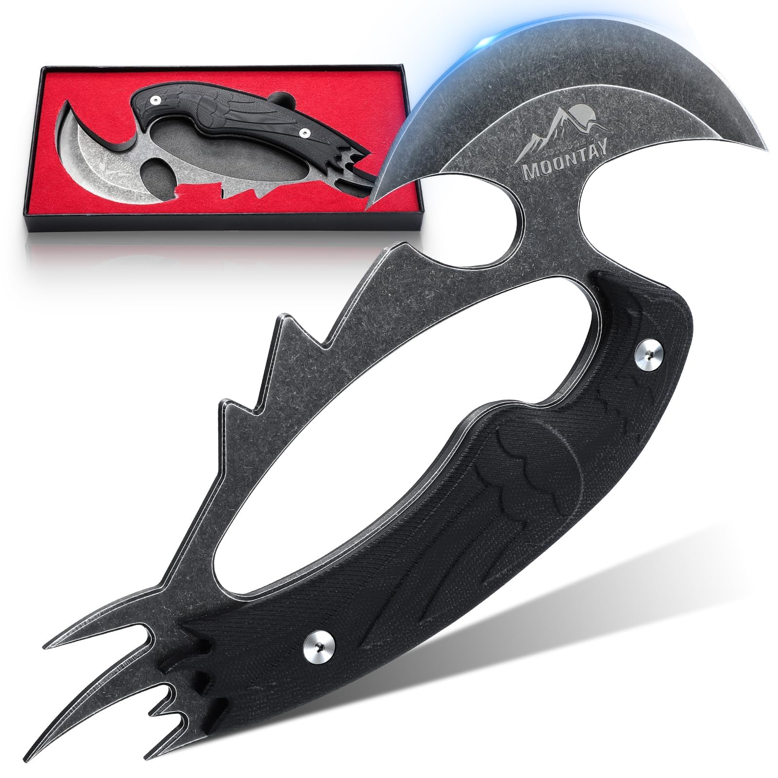 Moontay Outdoor Messer Survival aus D2 Edelstahl Jagdmesser Feststehende Klinge Jagdmesser mit Full Tang G10 Griff Scharf Survival Messer für Wandern Bushcraft Camping Geschenk für Männer