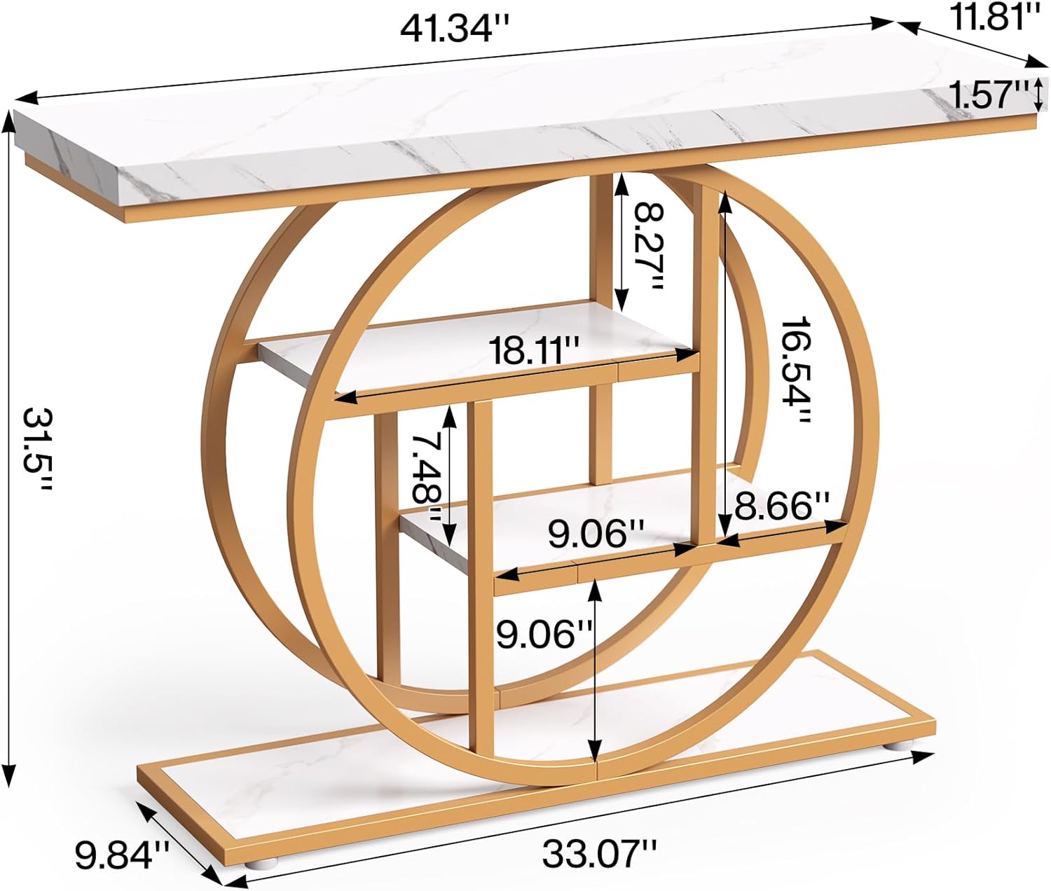 little tree console table, 4-tier entryway table behind couch table, 41.3-inch modern sofa table for living room, foyer hallway table for entrance, white and gold