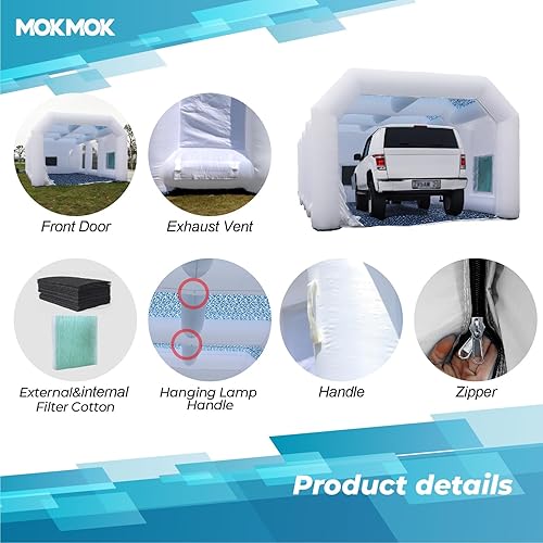 Miniatura 10 de Mokmok Cabina de pintura inflable de 28 x 15 x 10 pies esquema de color de moda blanco  camuflaje con 2 sopladores cabina de pulverización inflable
