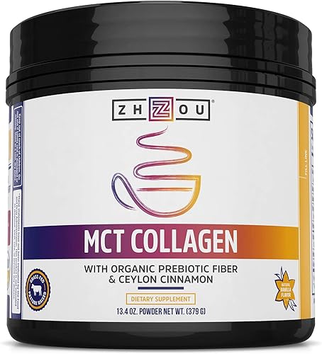 Zhou MCT - Polvo de colágeno con sabor a péptidos de colágeno para mujeres y hombres, colágeno hidrolizado con MCT para articulaciones, huesos,