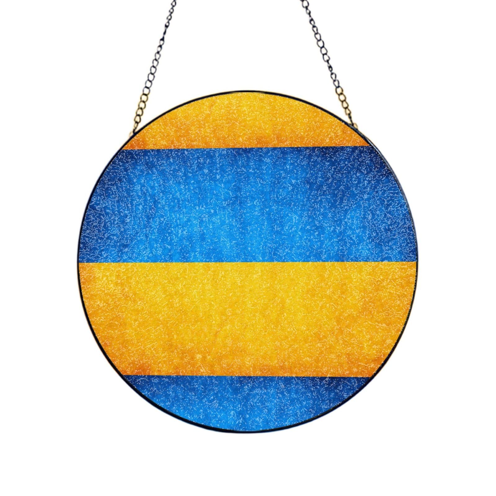 Ukrainian Flag Print Glass Sun Catcher For Windows Hanging Garden Ornament Womens Gift