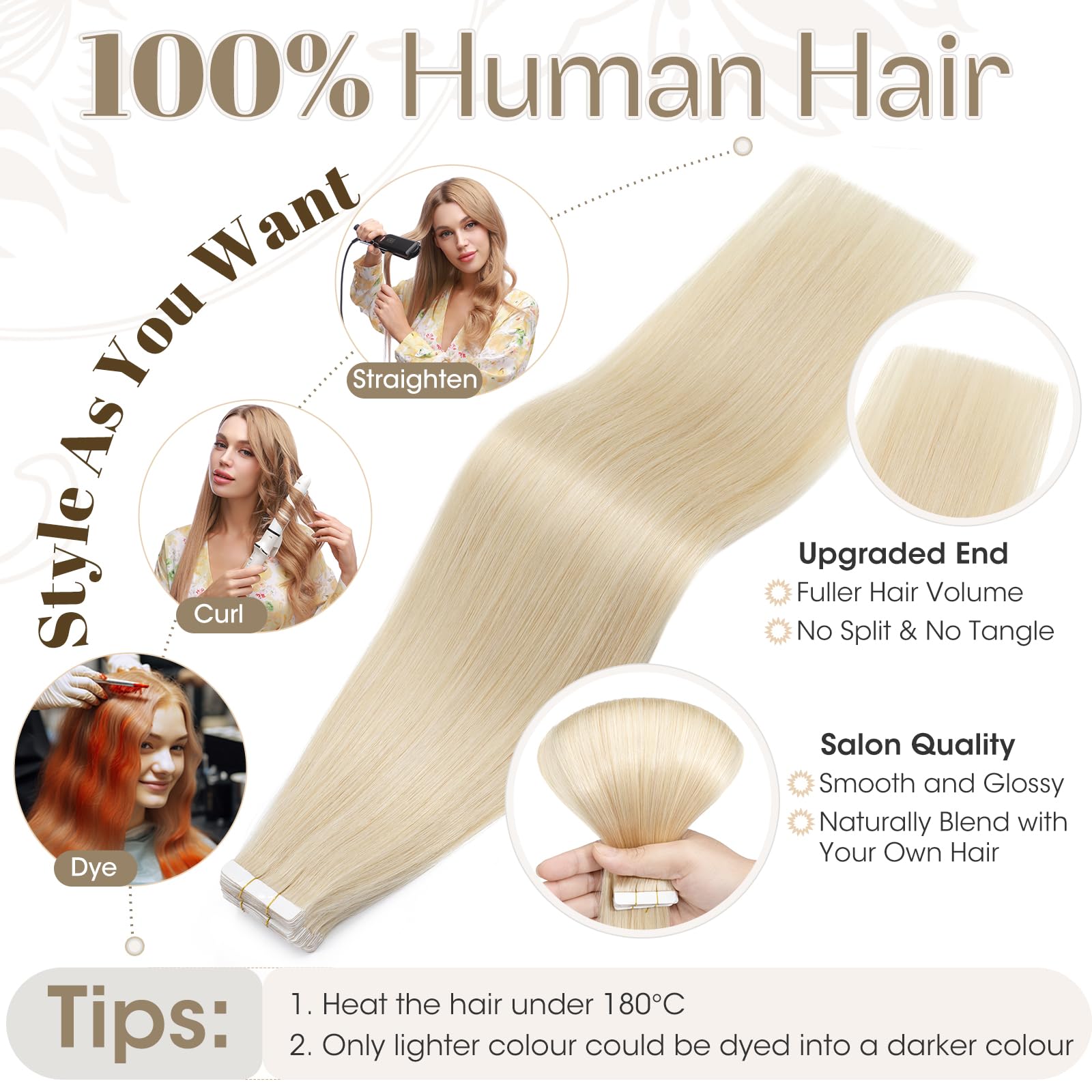 Elailite Tape in Extensions Human Hair 40 Pcs Invisible Thin Type (1.5g/pcs) - Image 4