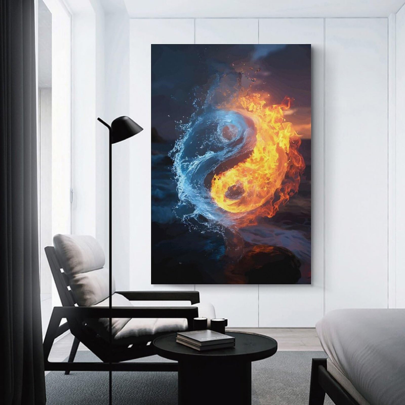 Junmoney Yin Yang Fire And Water Canvas Art Print, 20x30inch(50x75cm), for Hallway, Bedroom Or Modern Interiors, A Wall Art Gift for Fresh Interiors