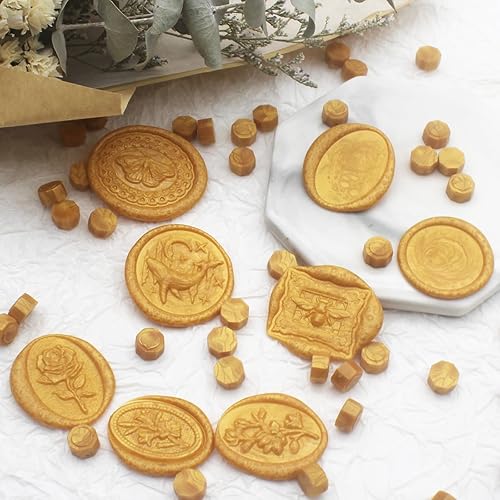 Miniatura 5 de 600 cuentas de sellado de cera dorada, cuentas de cera de sellado prémium Andotopee para sellos de sellos, paquete de repuesto de pellets de cera