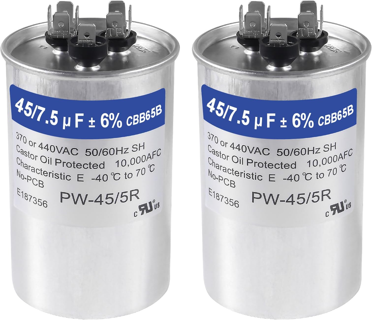 UMLIFE 2PACK 45+7.5 MFD 45/7.5 uF 370 or 440 Volt CBB65B Capacitor Dual Run Circular Start Capacitor for AC Motor Run/Fan Start or Condenser Straight Cool/Heat Pump Air Conditioner