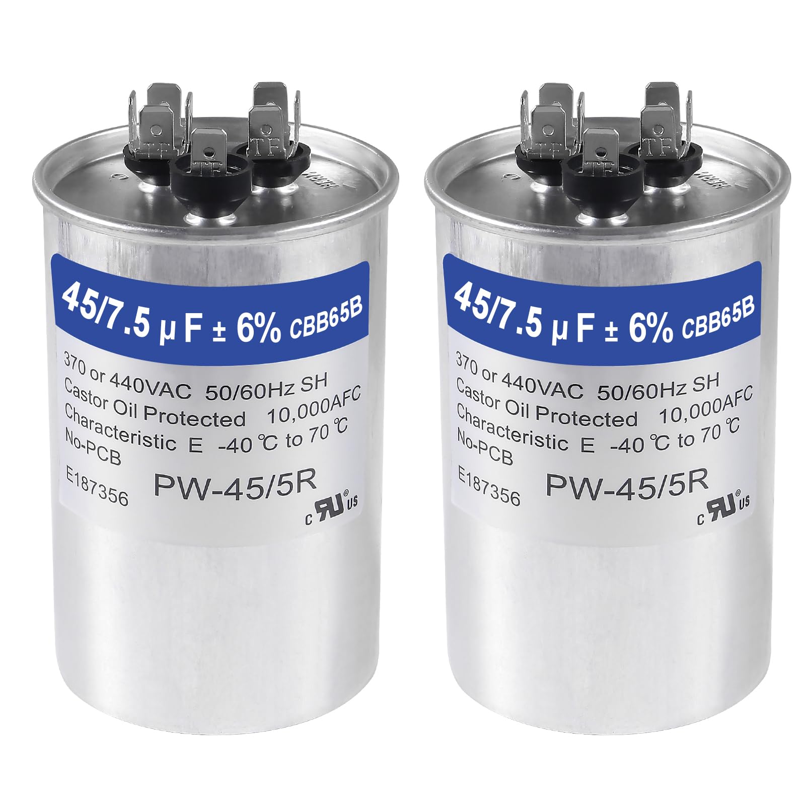 UMLIFE 2PACK 45+7.5 MFD 45/7.5 uF 370 or 440 Volt CBB65B Capacitor Dual Run Circular Start Capacitor for AC Motor Run/Fan Start or Condenser Straight Cool/Heat Pump Air Conditioner