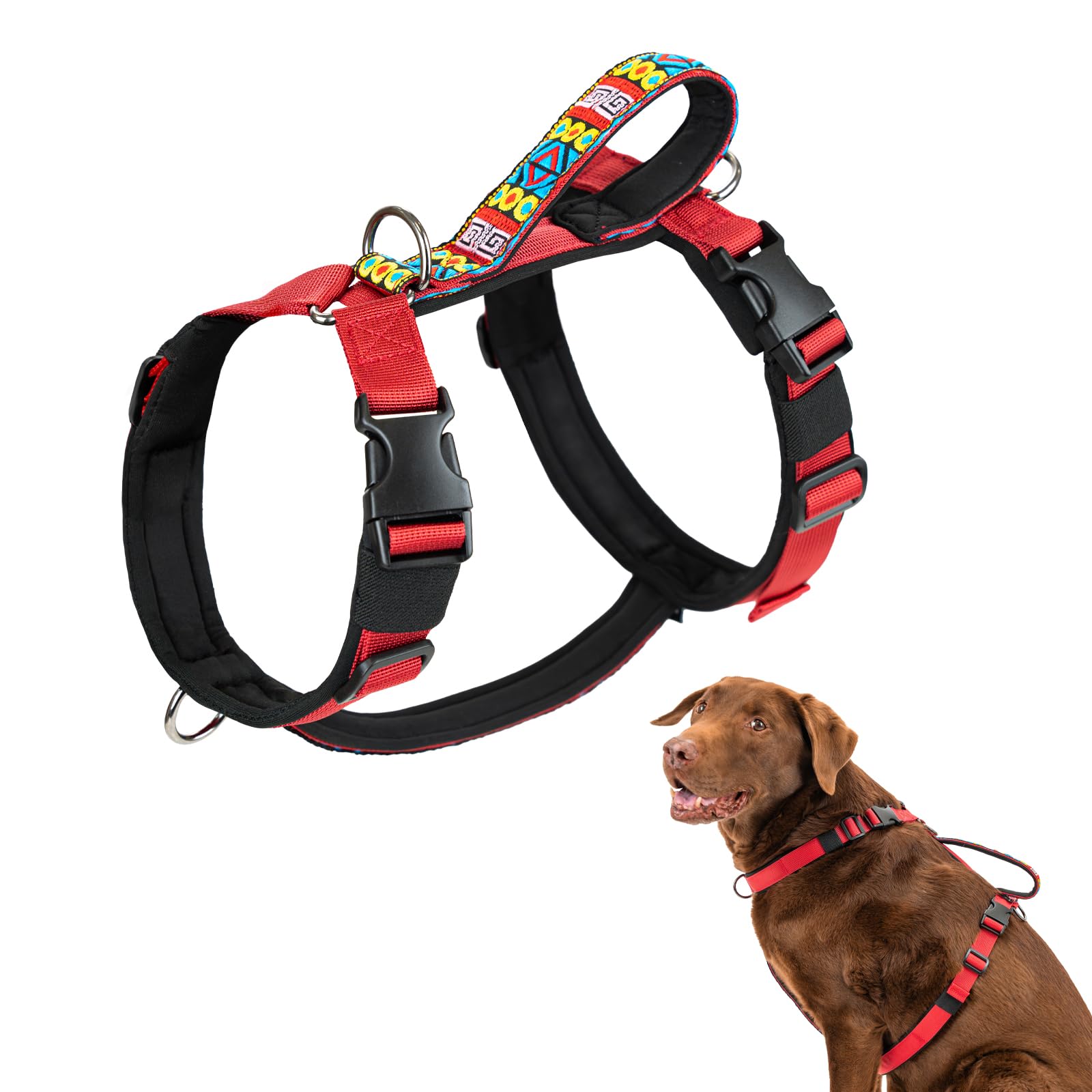 Arblina Dog Harness, No Pull Escape Proof Harness for Small/Medium/Large Dogs, Step-in Front Clip Dog harness with Soft Handle for Training, Walking and Running, Red XL