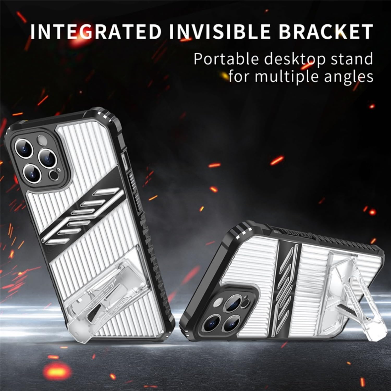 SORAKA Case for iPhone 12 Pro with Stand Transparent Hard PC and Flexible Non-Slip Textured TPU Dual Layer Shockproof Cover