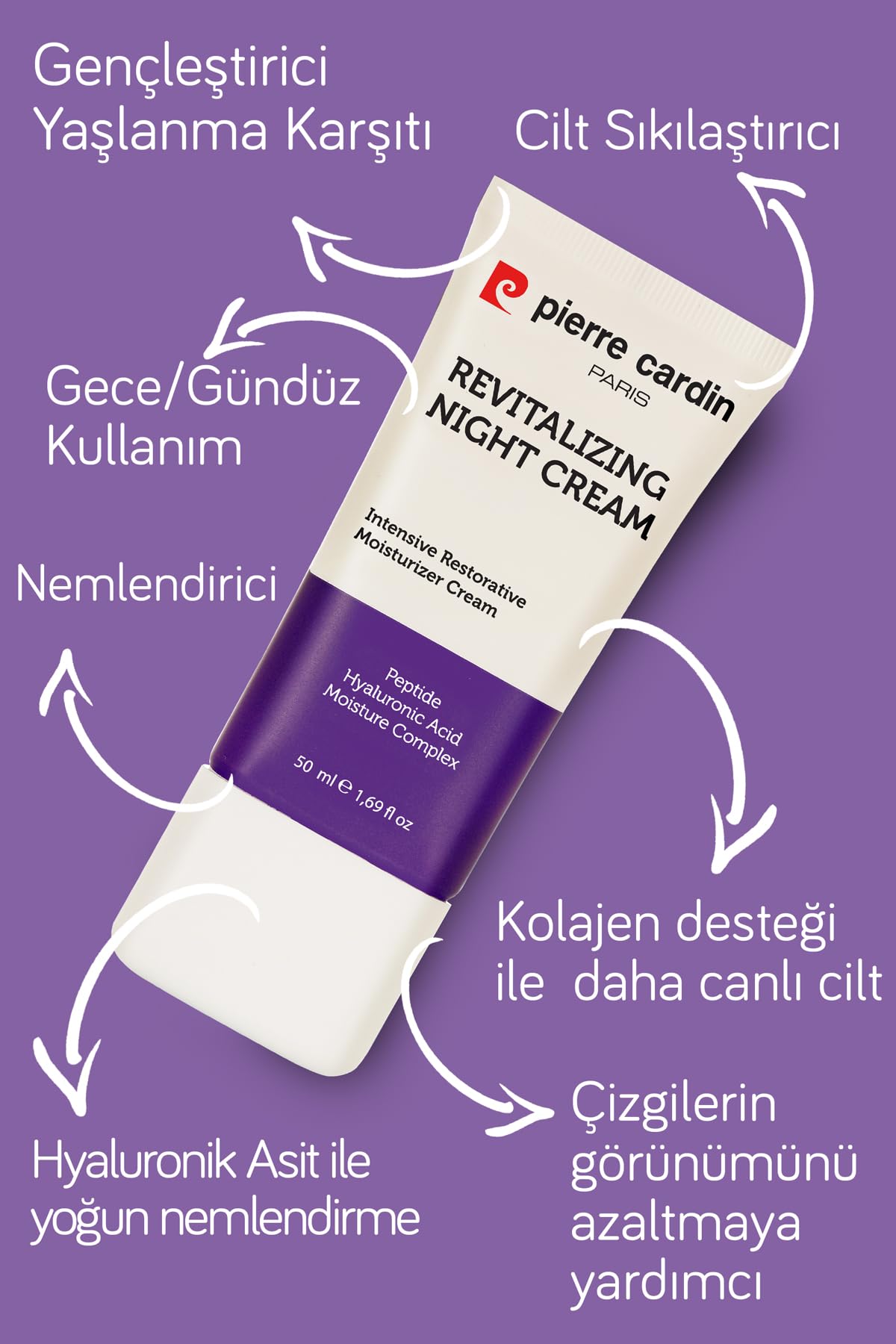 Pierre Cardin Gençleştirici, Yaşlanma Karşıtı Ve Kırışıklık Giderici Nemlendiricili Yoğun Gece Bakım Kremi 50 ml