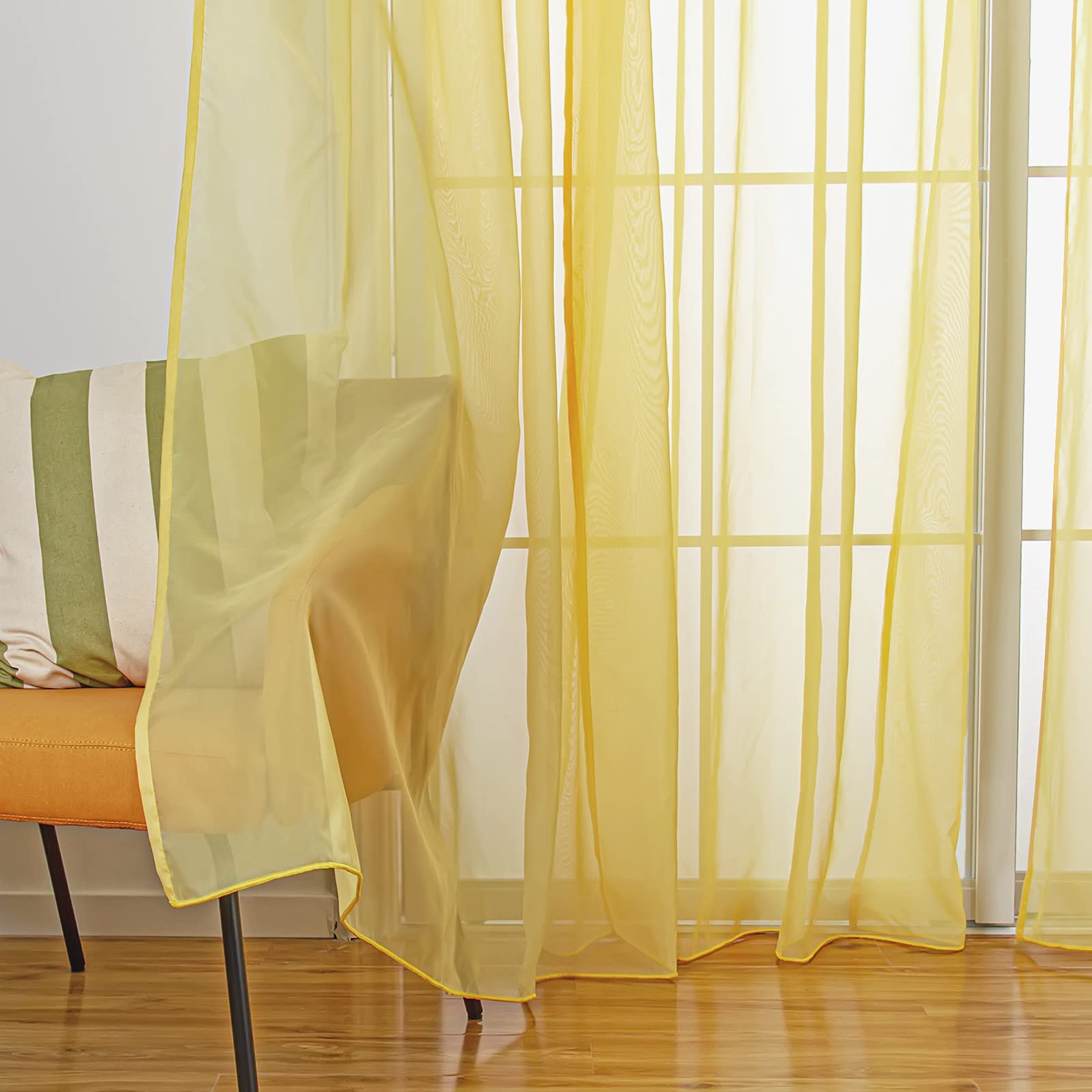 SIMPVALE - Tende a 2 Pannelli in Voile Trasparente con Occhielli, per finestre, Balcone, Soggiorno, Larghezza 140 cm/Altezza 270 cm, Giallo