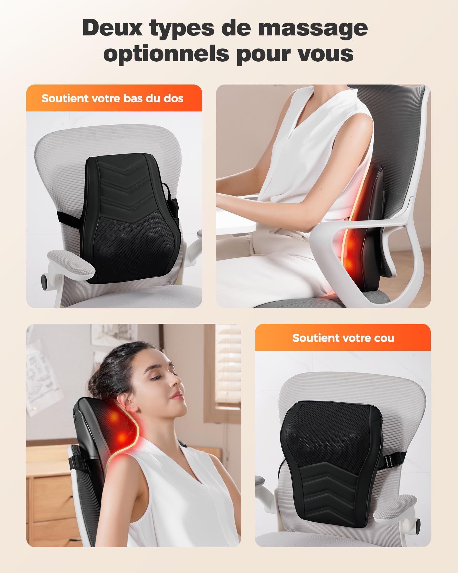 Boriwat Masseur Dos et Cervicales, Massage Shiatsu 16 Nœuds, Chaleur 2 Zones & 2 Niveaux (38‑59°C), Grand Taille 38 cm, Massage Cervicales et Cou, Nuque, Épaules, Lombaires, Jambes, Cadeau Homme Femme
