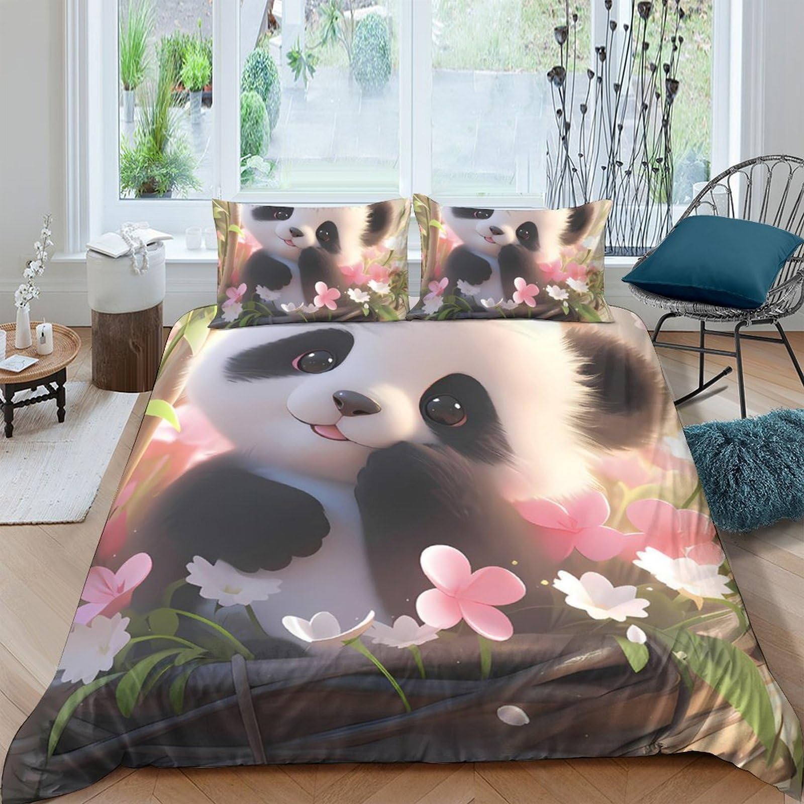 Ctjqhvkz Style-5 3D Printed Panda Blossom Fitted Sheet Microfiber Soft Floral Bed Cover For Bedroom Guest Room Dorm Decor Single（135X200cm）
