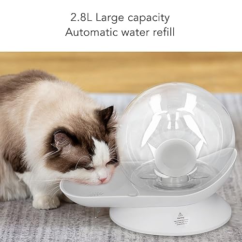 Miniatura 2 de Dispensador de agua para mascotas, nivel de agua fijo, fuente de bebida para gatos, 2.8 L, forma de caracol, transparente, gran capacidad para