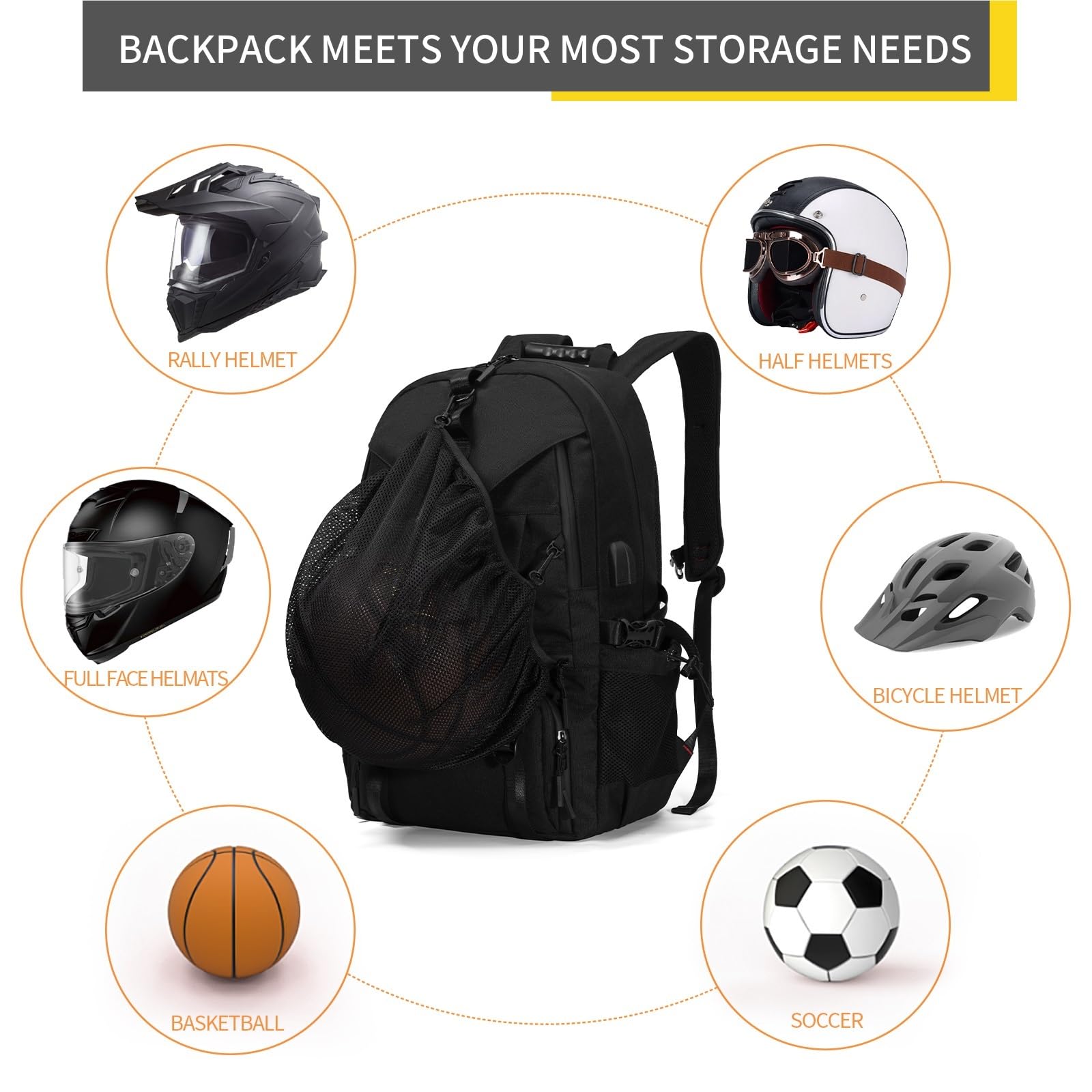 Borsa Porta Casco Zaino for Casco for Motocicletta Ciclismo Borsa for Impermeabile di Grande capacità for Escursionismo Scolastico per Casco Moto Bicicletta Sci