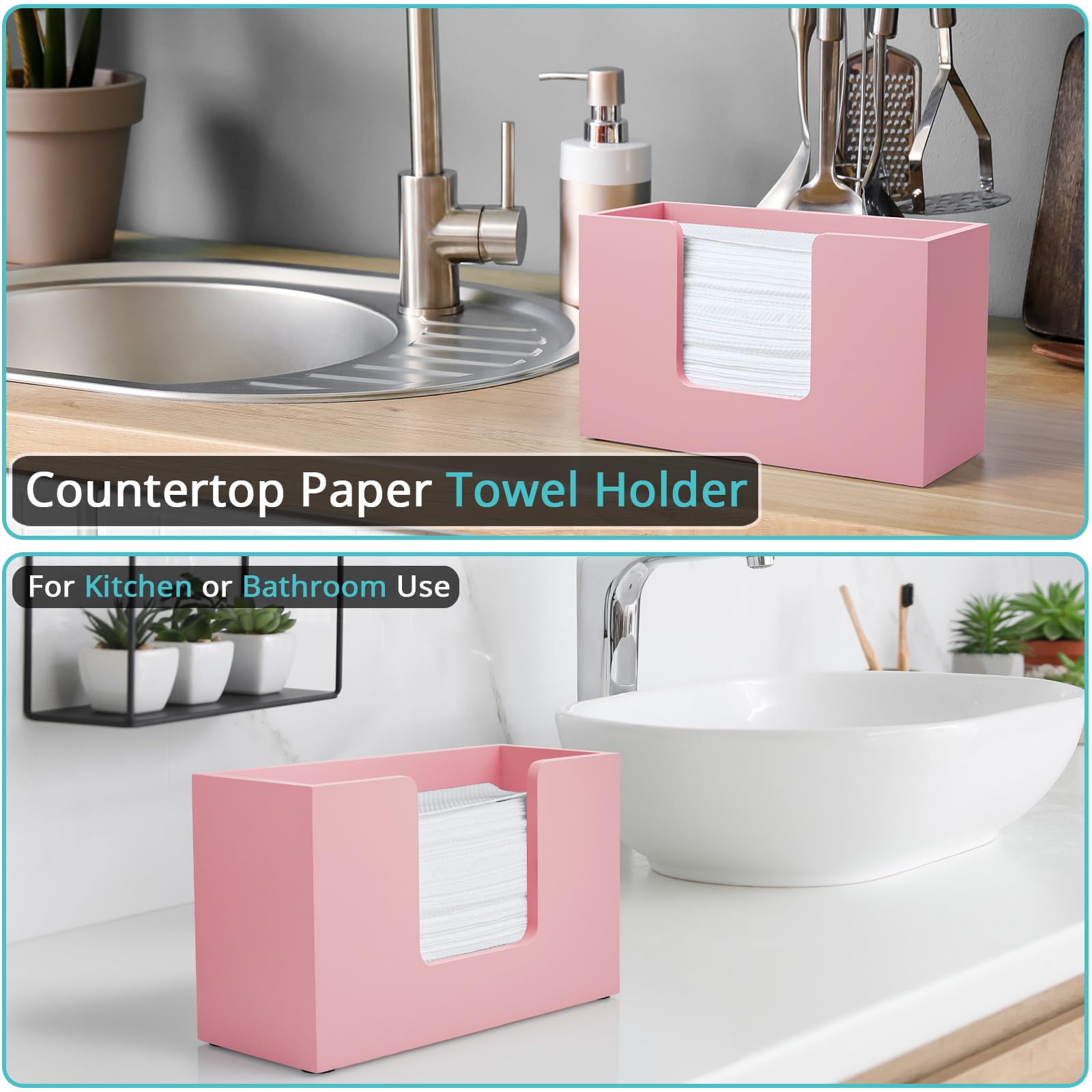 Paper Towel Holder For Kitchen Counter - Pink Roll Dispenser, Compact & Sturdy Design