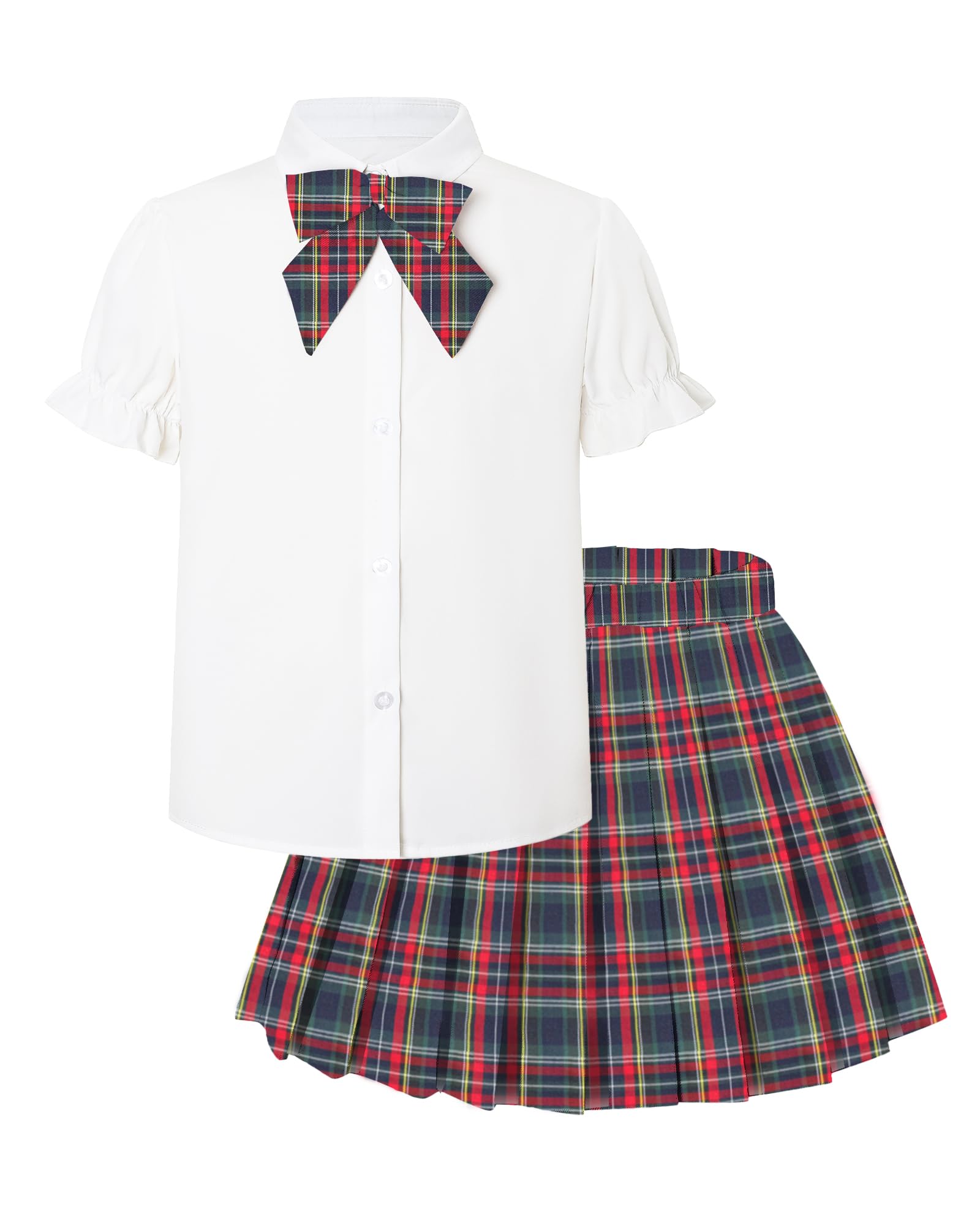 Girls JK Uniform Outfit, Shirt with Bow &amp; Pleated Skirt,4T-16Y