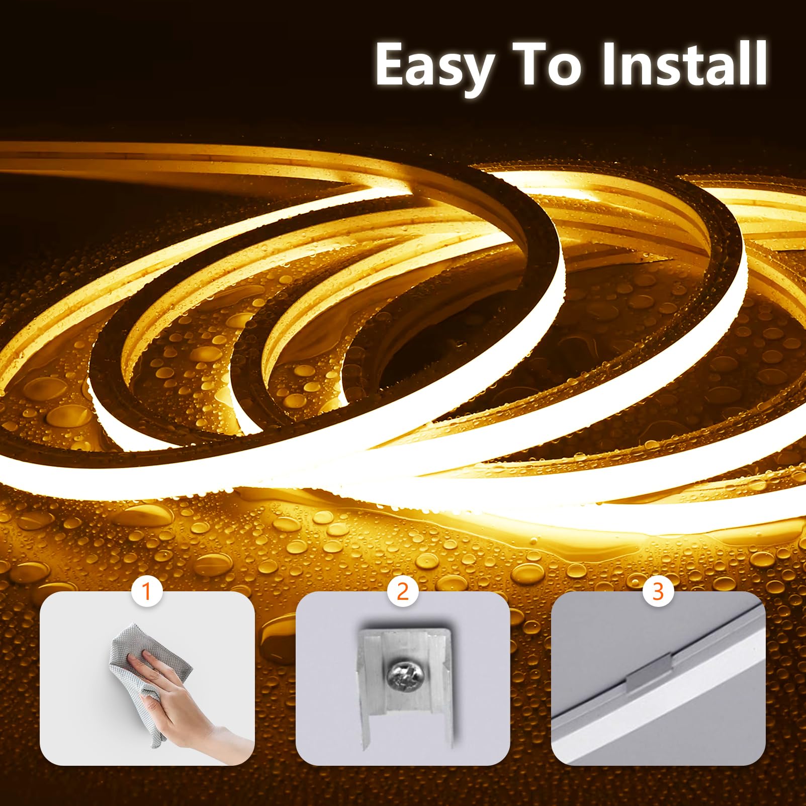 Neon LED Streifen 5m Silikon Wasserdicht IP65 LED Strip Warmweiss 3000K 10mm 230V Flexibler DIY Lichtband mit Netzteil