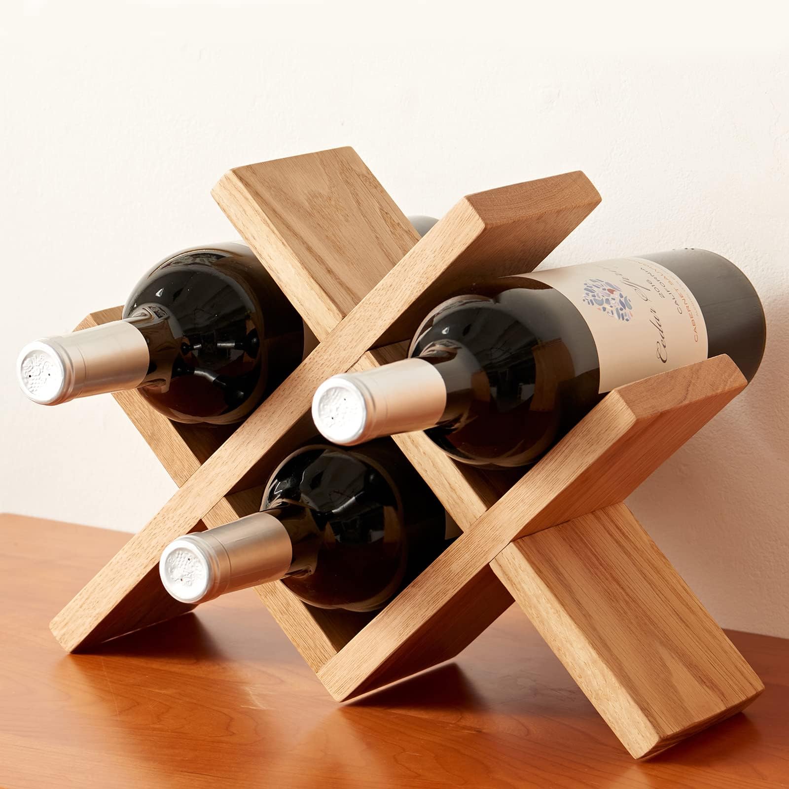 AGGICE Wine Rack, Bamboo Wood Wine Racks Countertop, 6 Bottles Wine Storage Holder