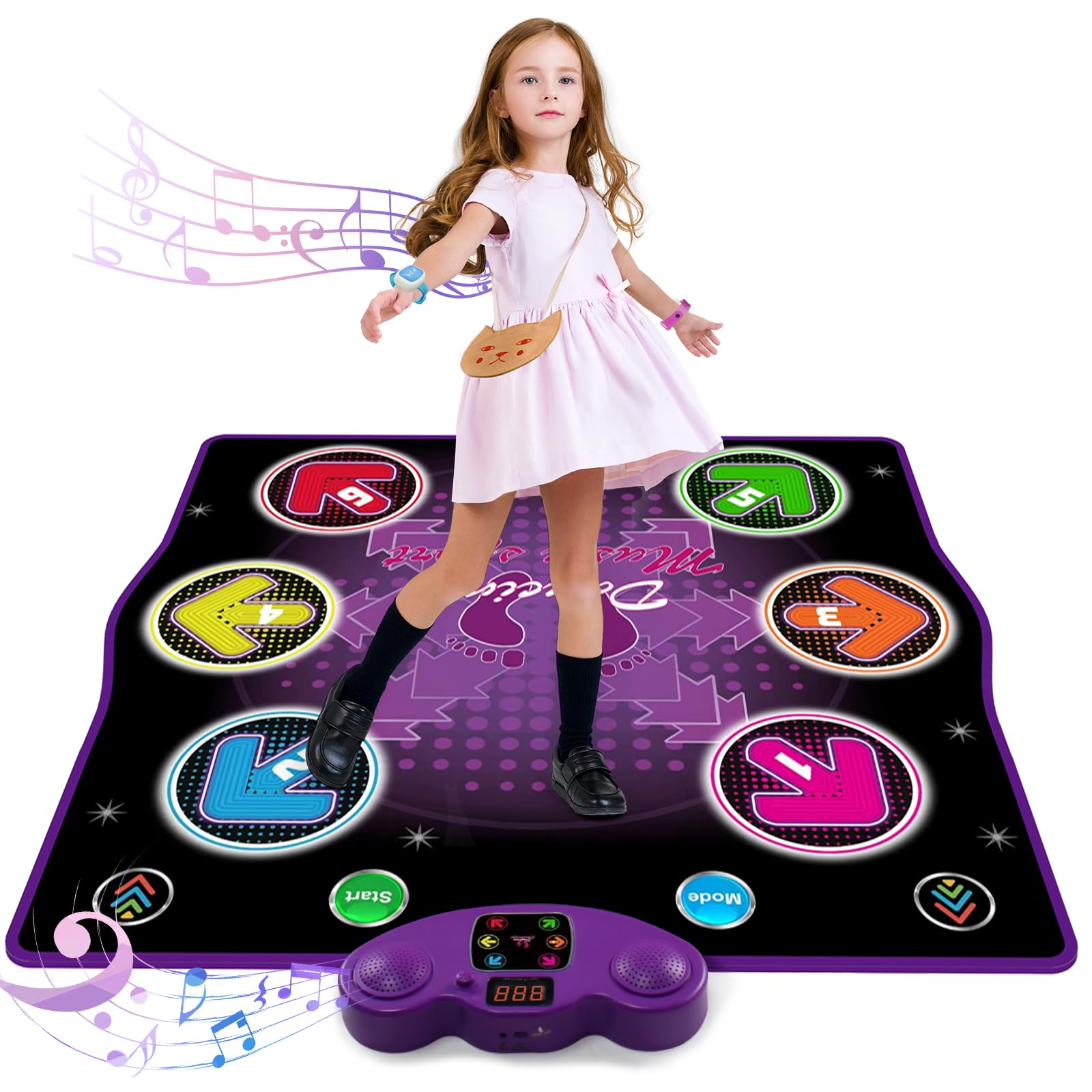Kids Dance Mat Toy with Watch Controllers - Wireless Bluetooth Light-Up 6-Key Electronic Dance Pad, 6 Games & Music Modes, Birthday Gift for Girls-image-29