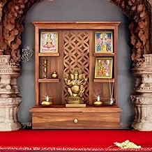 MISAN Wooden Wall Mounted Temple, Traditional Indian Style, Sheesham Wood,Sheesham Wood Pooja Mandir for Home (C-Hony)