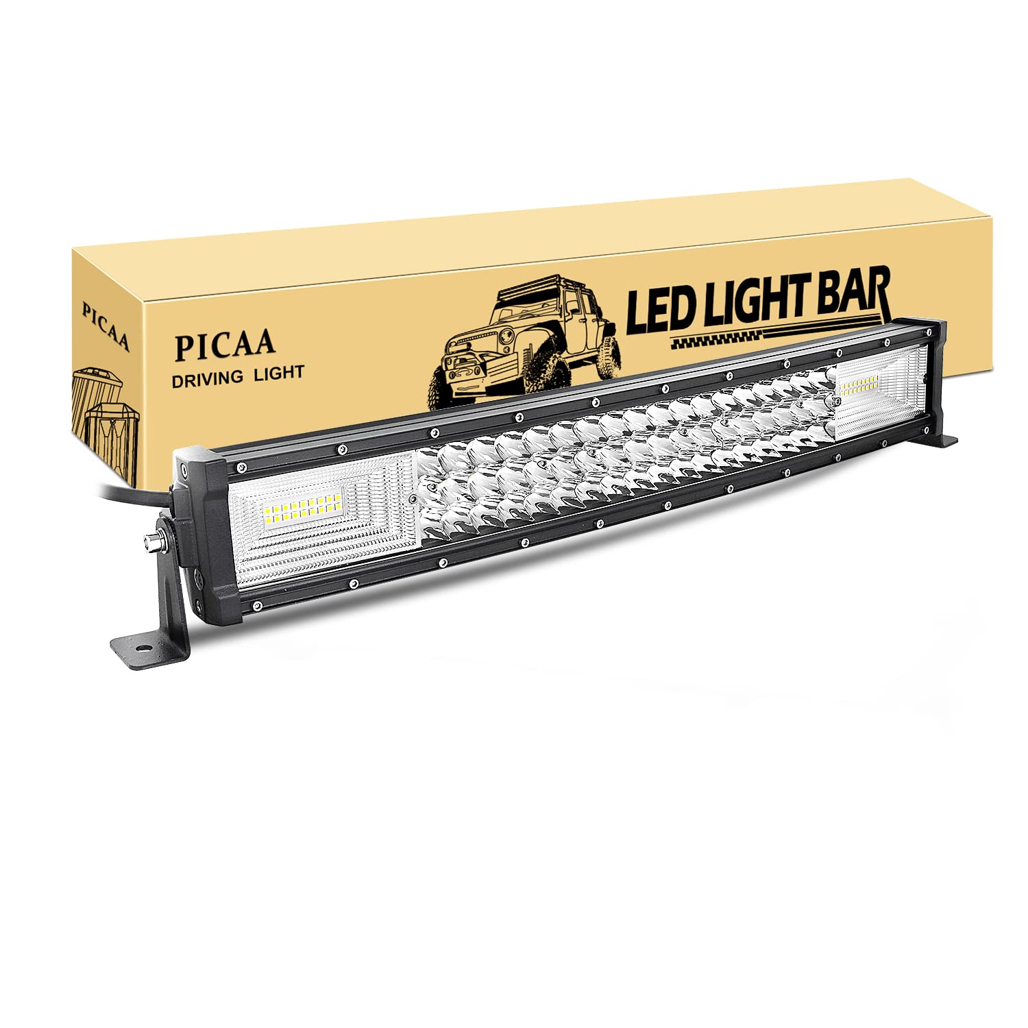 PICAA Barra de luz LED 21 pulgadas 53cm 270W 7D: 3 filas de LED super brillantes, construcción sólida y resistente, adecuado para vehículos todo terreno y especiales, 12V