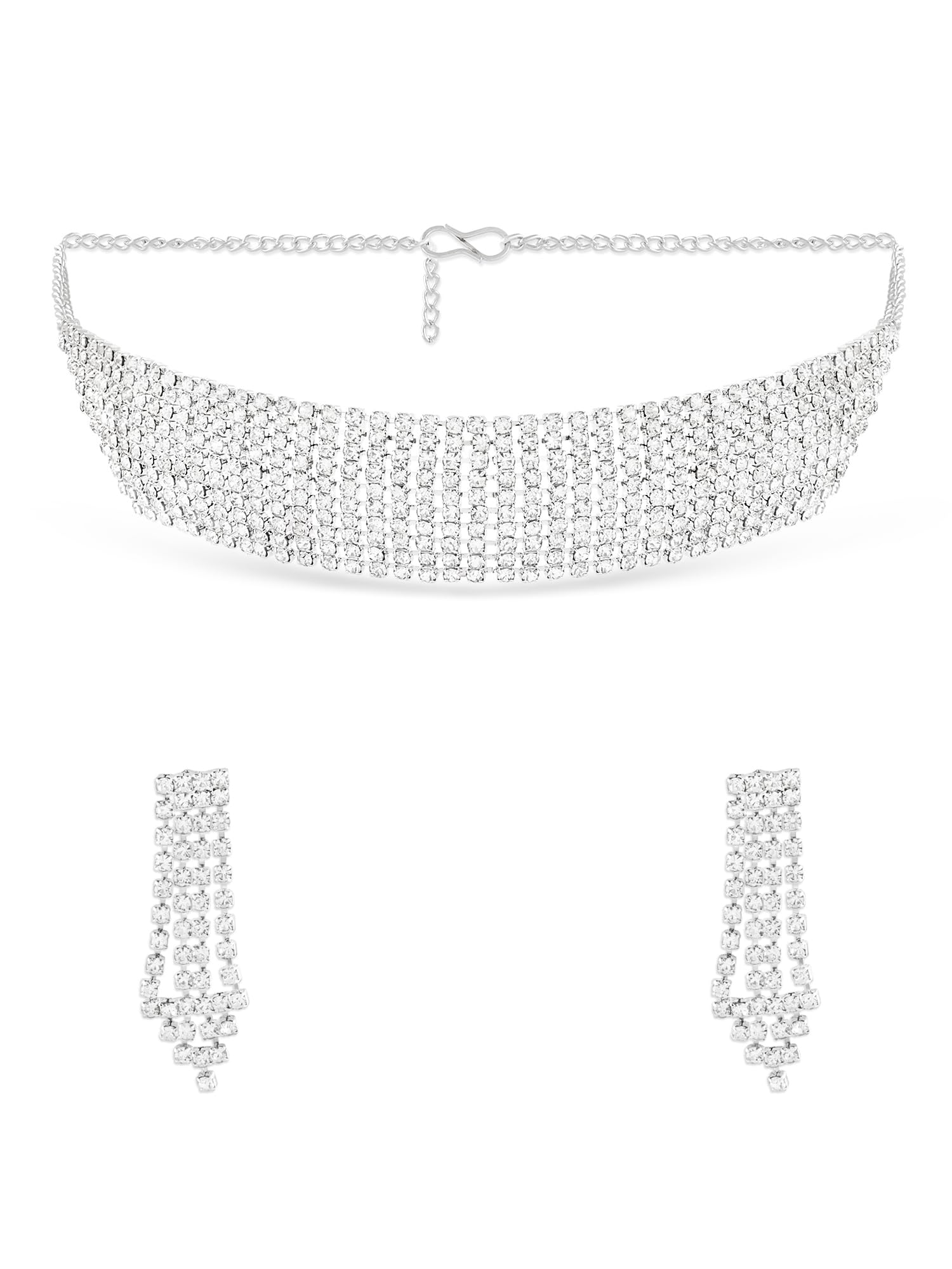 ZAVERI PEARLS Silver Tone Dazzling Austrian Diamonds Embellished Bling Necklace & Earring Set For Women-ZPFK17321 (B0CTQVCXCR) Amazon Price History, Amazon Price Tracker