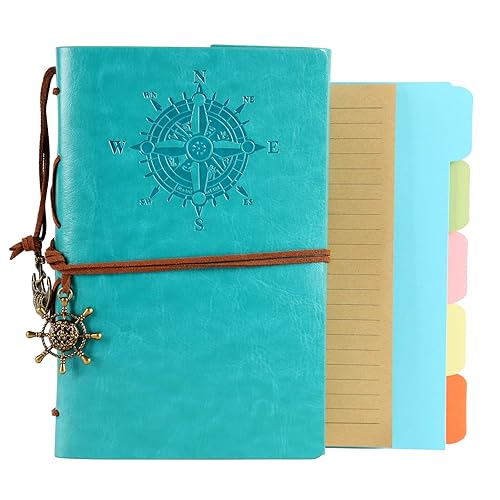 Diario de viaje de cuero, cuaderno recargable, cuaderno vintage encuadernado en espiral para escribir para hombres con páginas forradas, 3 bolsillos