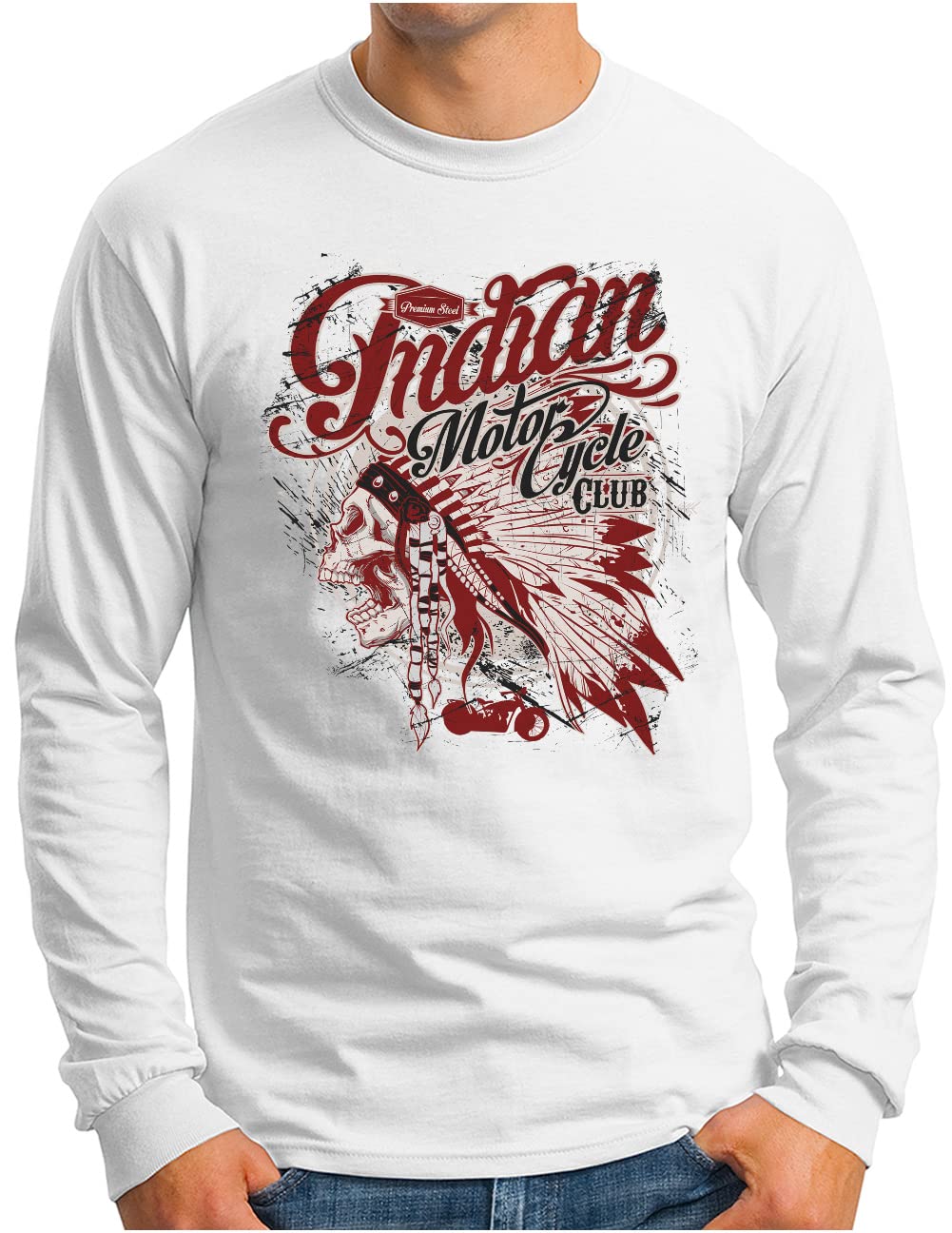 OM3® - Camiseta de manga larga para hombre, diseño de calavera, talla S - 4XL Blanco XXL