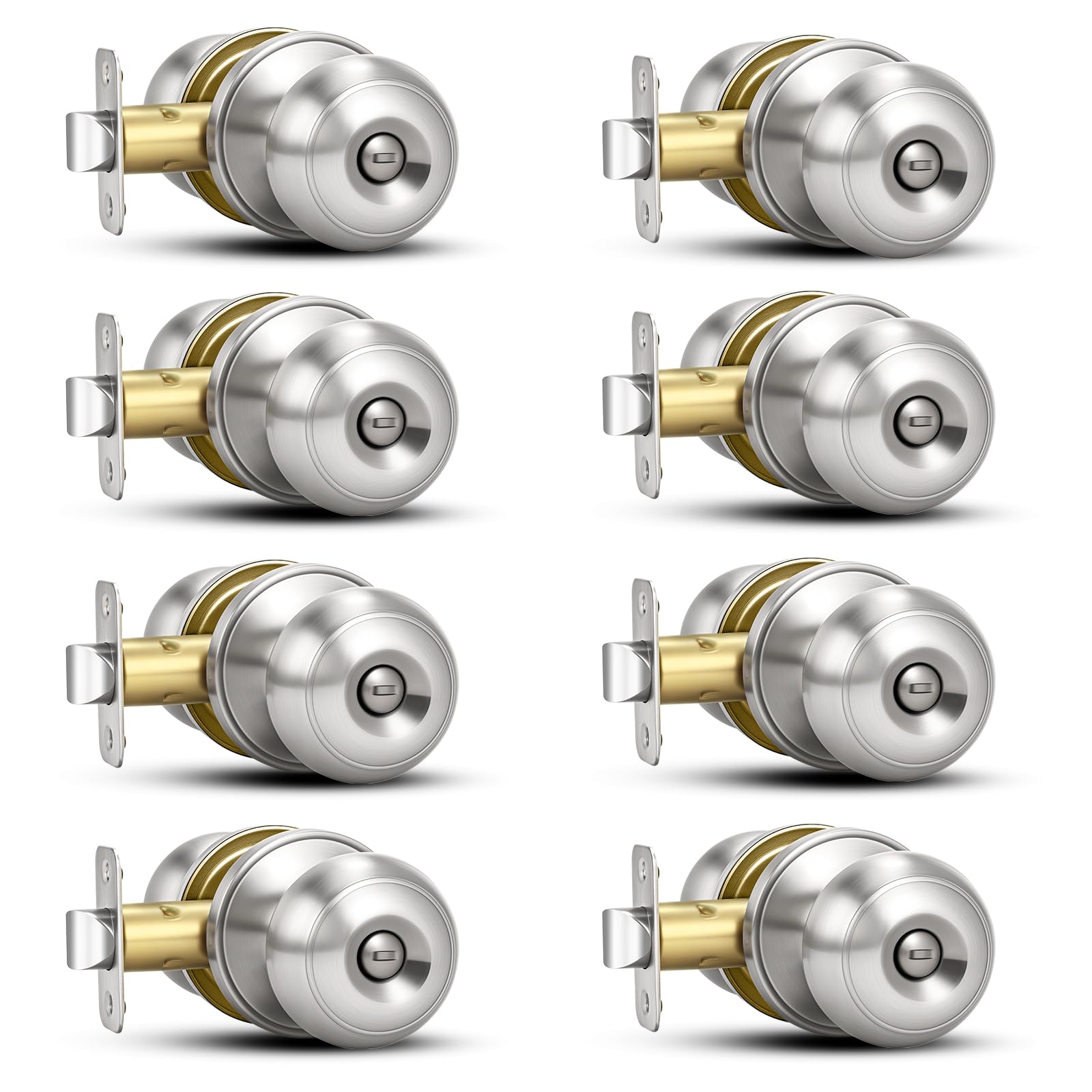 Plustool 10 Pack Brushed Nickel Door Knobs,Privacy Door Knob with Lock, Interior Doorknobs Silver, Keyless Door Locks Set for Bedrooms Bathrooms, Reversible for Left/Right Door Handle — Amazon image 9
