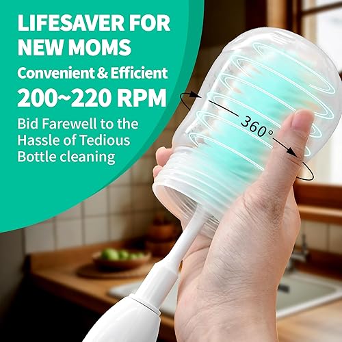 Miniatura 3 de Limpiador eléctrico de cepillo para botellas, limpiador eléctrico portátil de cepillo para biberones para viajes, kit de limpiador de botellas de