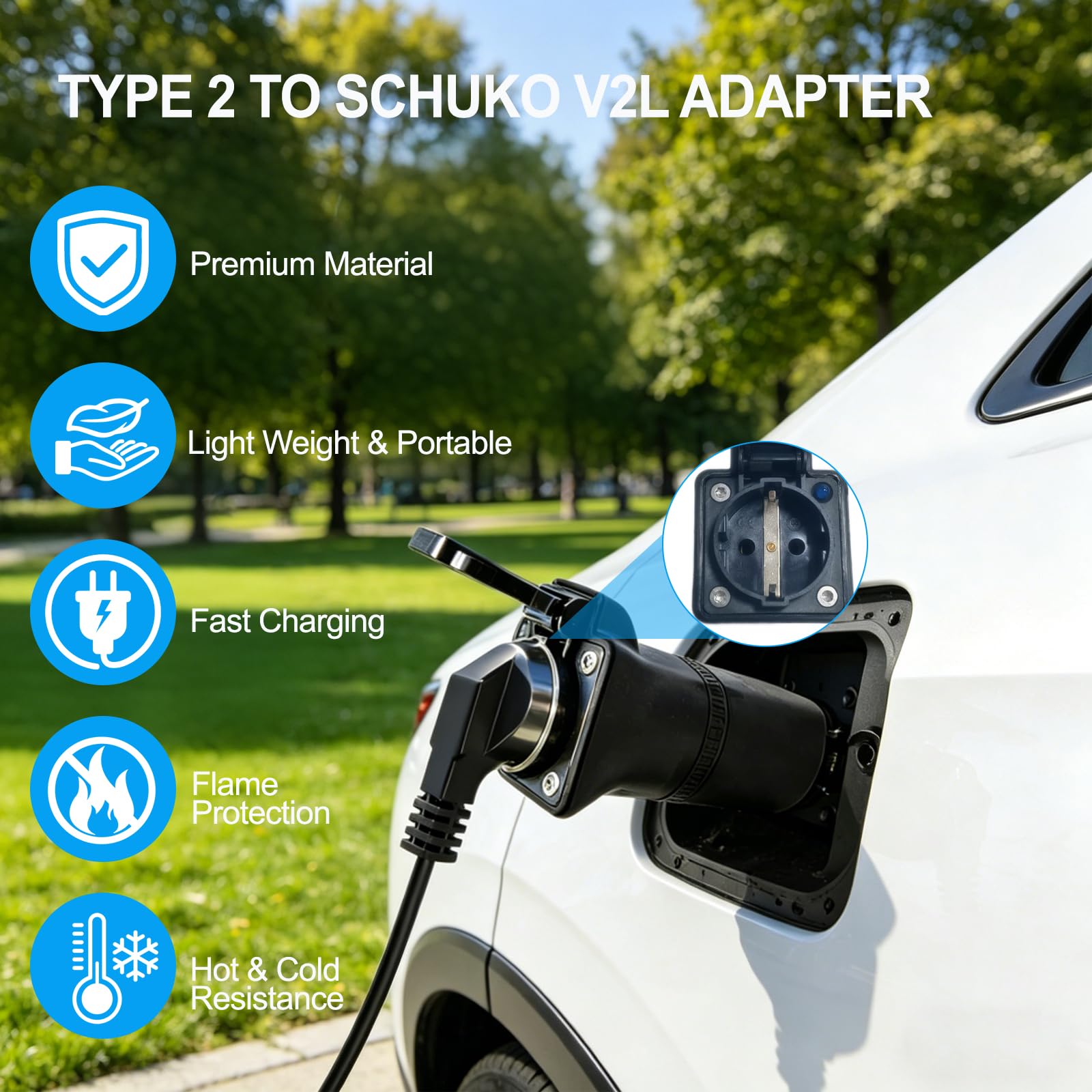 Adattatore Tipo 2 a Schuko 16A 3.5KW per Colonnina Ricarica Auto Elettrica – Cavo V2L Vehicle to Load per MG4 MG5 MG ZS, Plug & Play IP54 Impermeabile per Campeggio Emergenza Viaggi