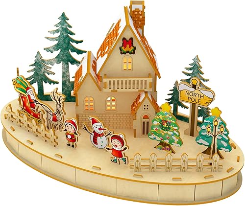 Rompecabezas de madera 3D para árbol de Navidad, casa de muñecas en miniatura, kit de casa pequeña, kit de manualidades de rompecabezas de madera 3D