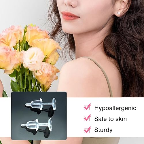 Miniatura 4 de TOAOB - 100 aretes invisibles de plástico perforados de 0.197 in, alfileres en blanco, pequeños hallazgos de cabeza pequeña, postes de aretes de