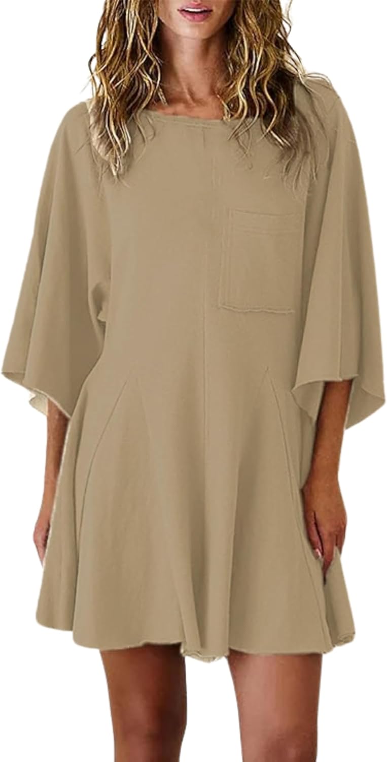 Esmeling Womens Loose Romper Dress Casual 3/4 Sleeve Jumpsuits Onesie Shorts Rompers with Pocket
